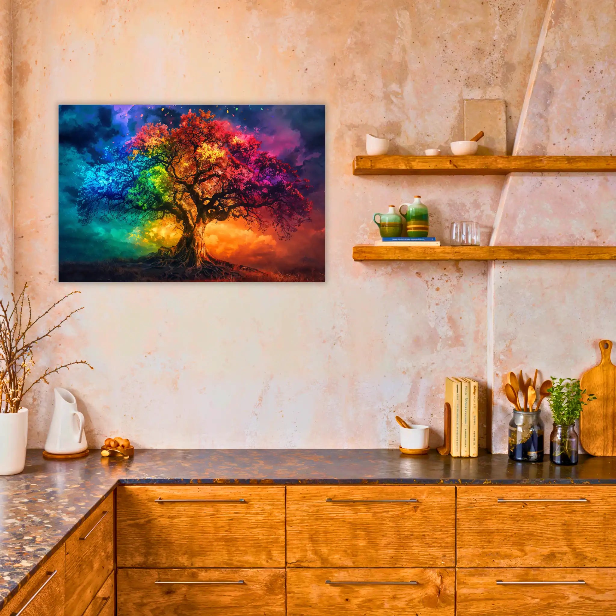 tableau-arbre-de-vie-multicolore-dans-la-cuisine | DreamWay