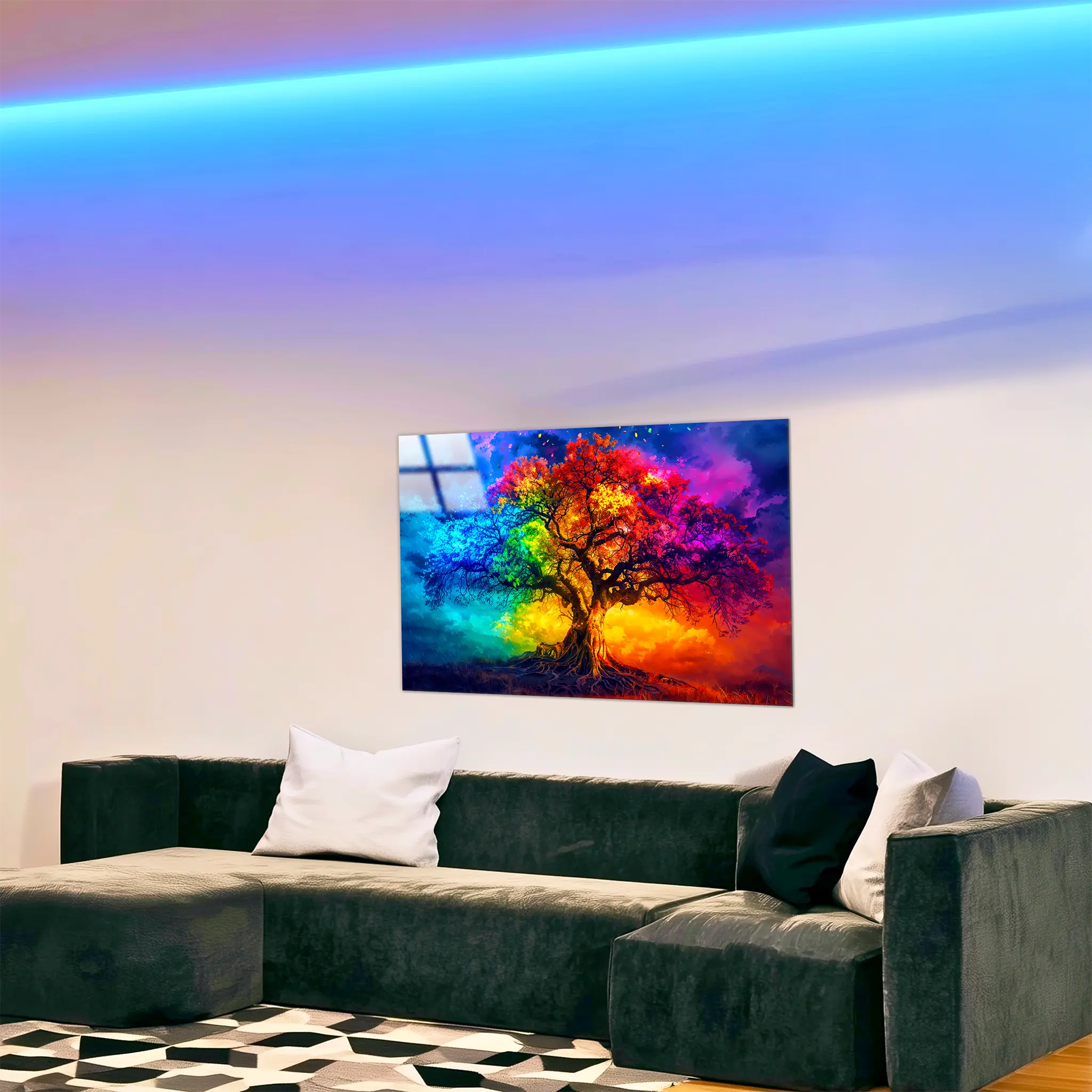 tableau-arbre-de-vie-multicolore-dans-le-salon | DreamWay