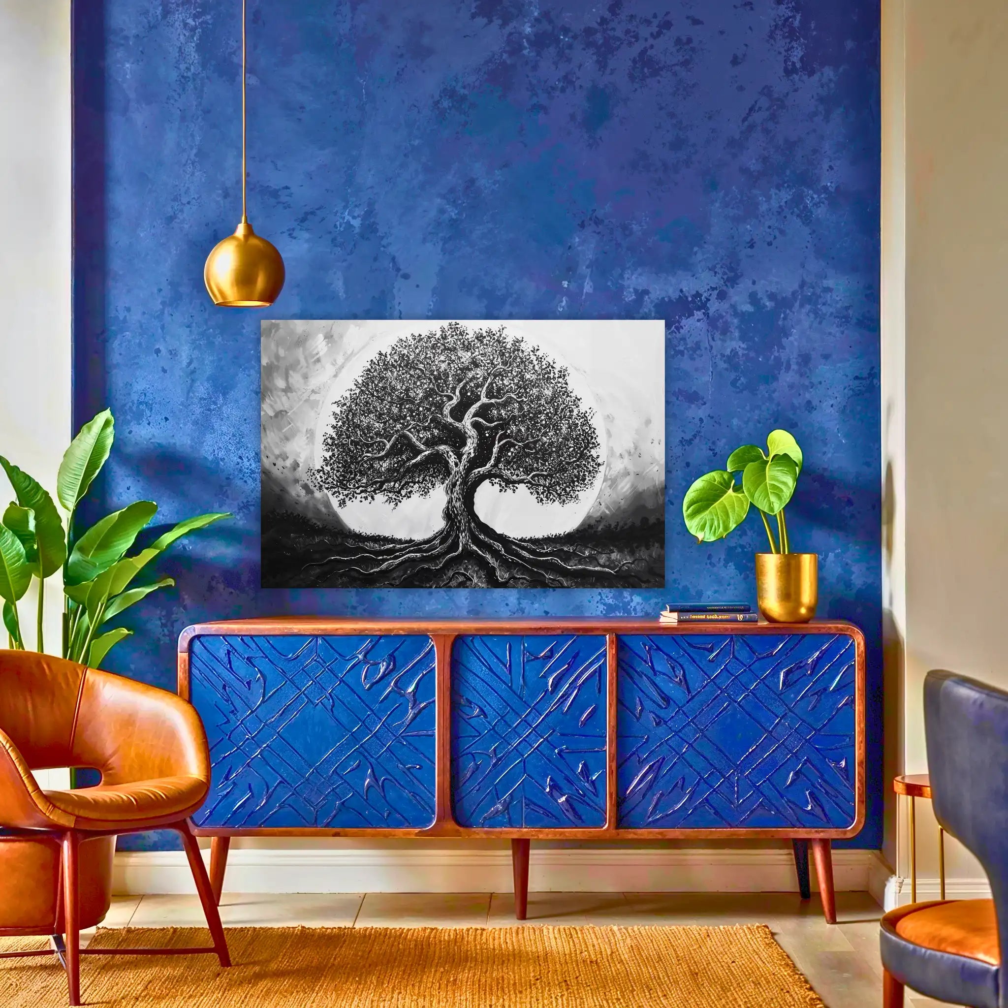 tableau-arbre-de-vie-noir-au-dessus-du-buffet | DreamWay