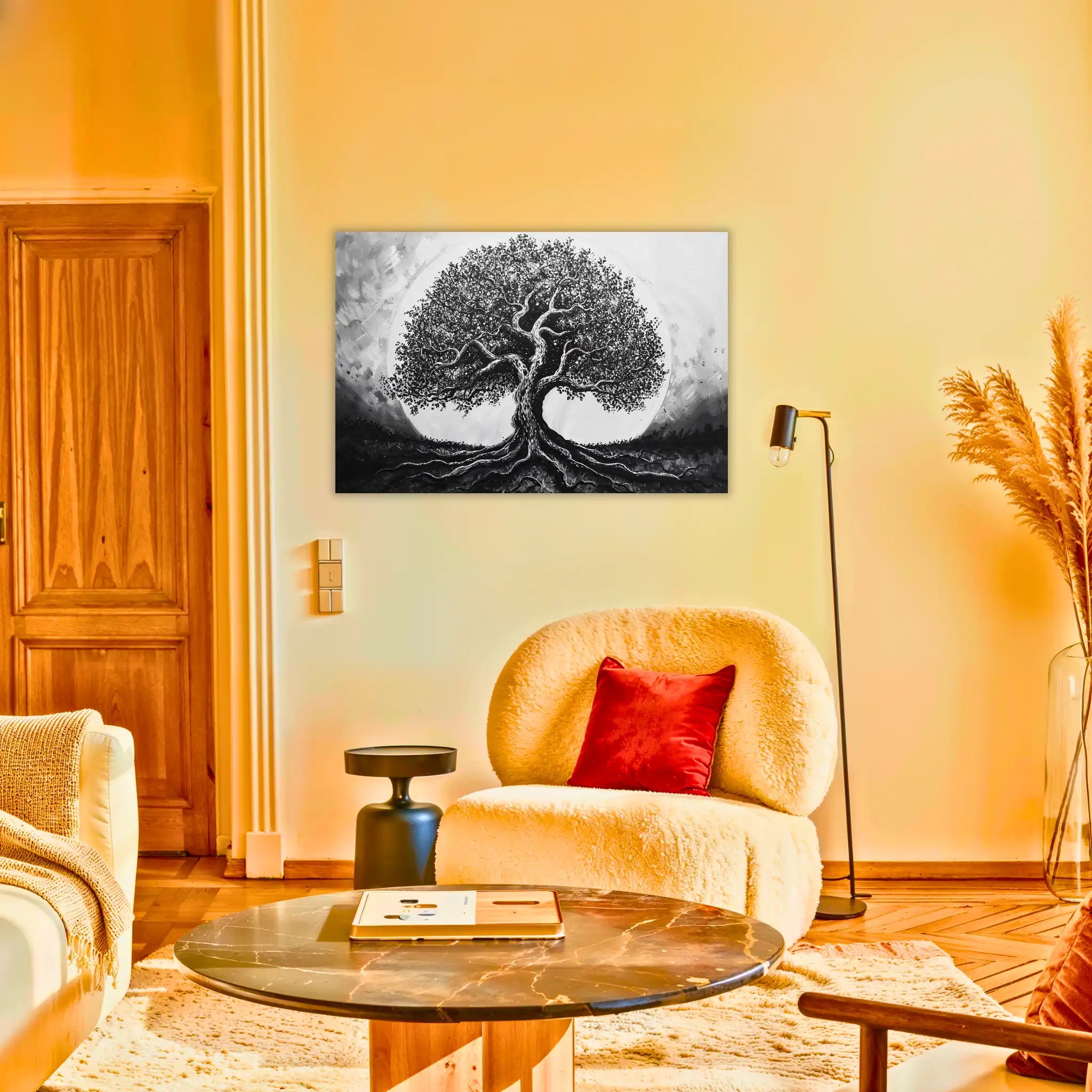 tableau-arbre-de-vie-noir-au-salon | DreamWay