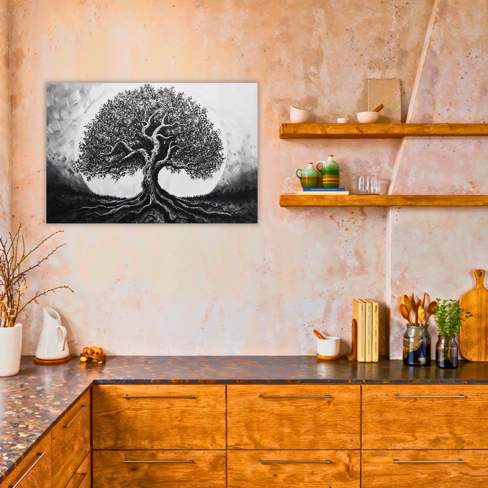 tableau-arbre-de-vie-noir-dans-la-cuisine | DreamWay