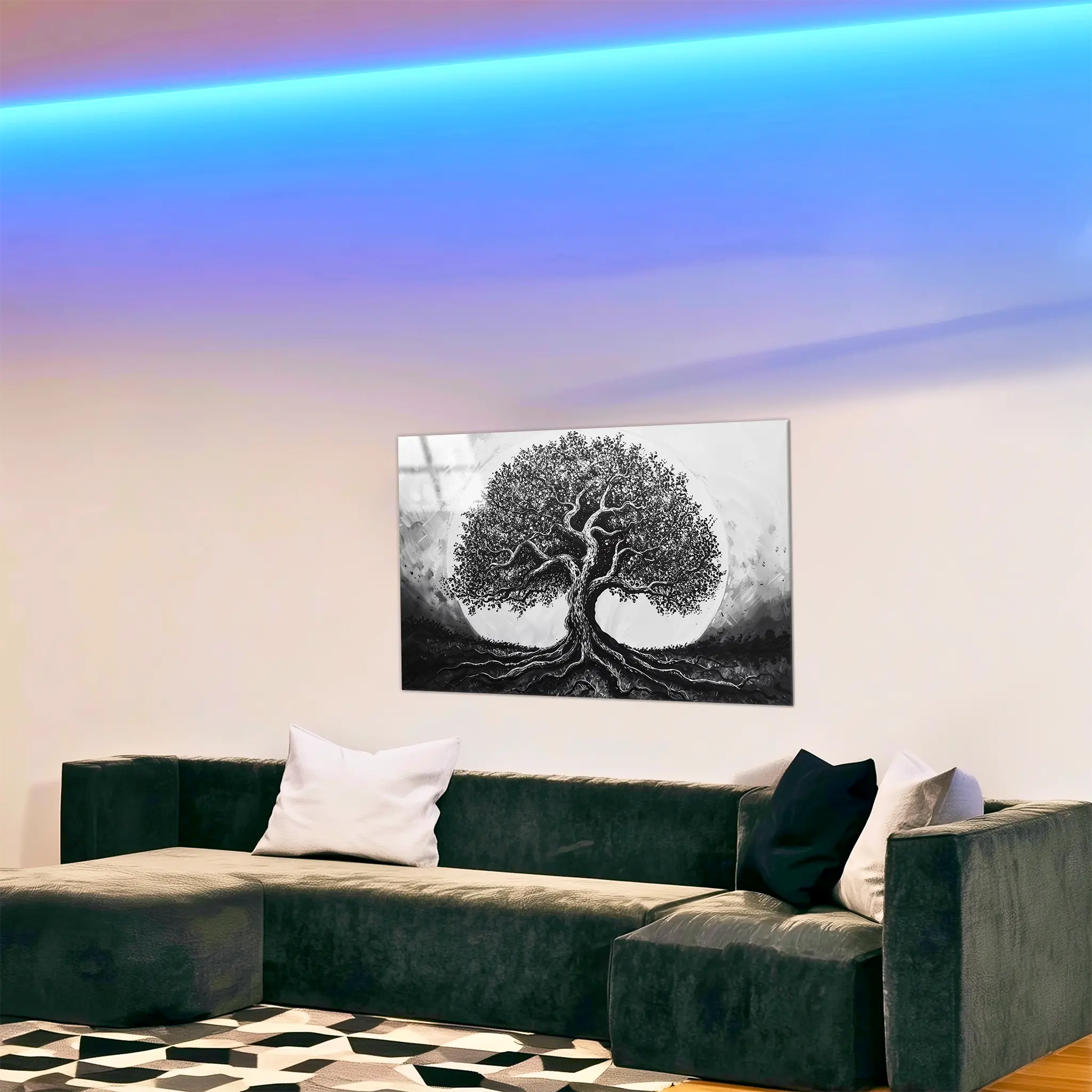 tableau-arbre-de-vie-noir-dans-le-salon | DreamWay