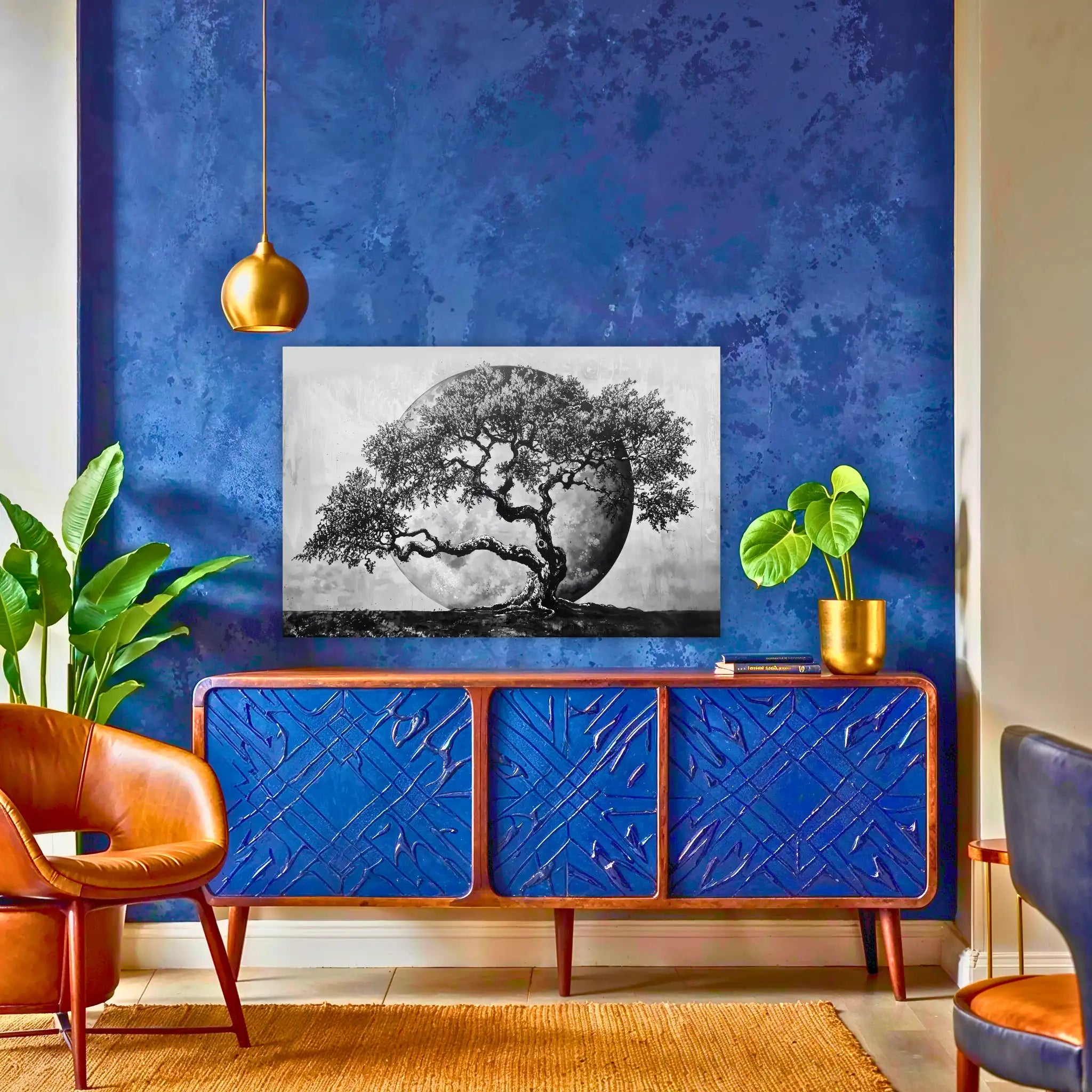 tableau-arbre-de-vie-noir-et-blanc-au-dessus-du-buffet | DreamWay