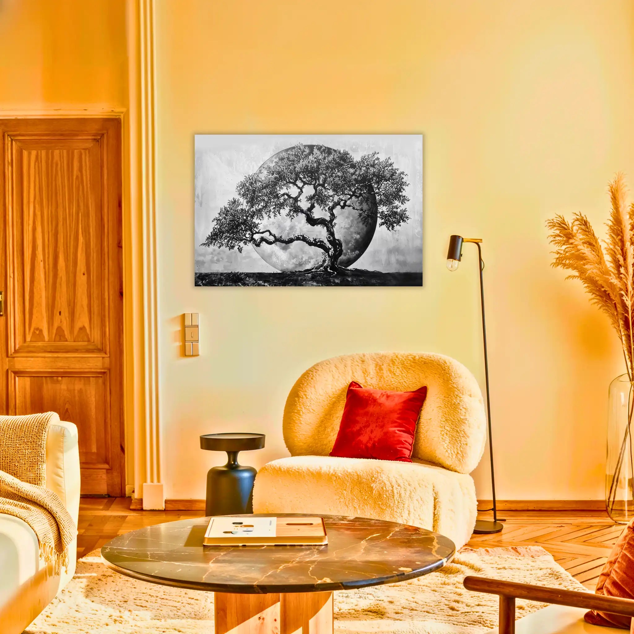 tableau-arbre-de-vie-noir-et-blanc-au-salon | DreamWay
