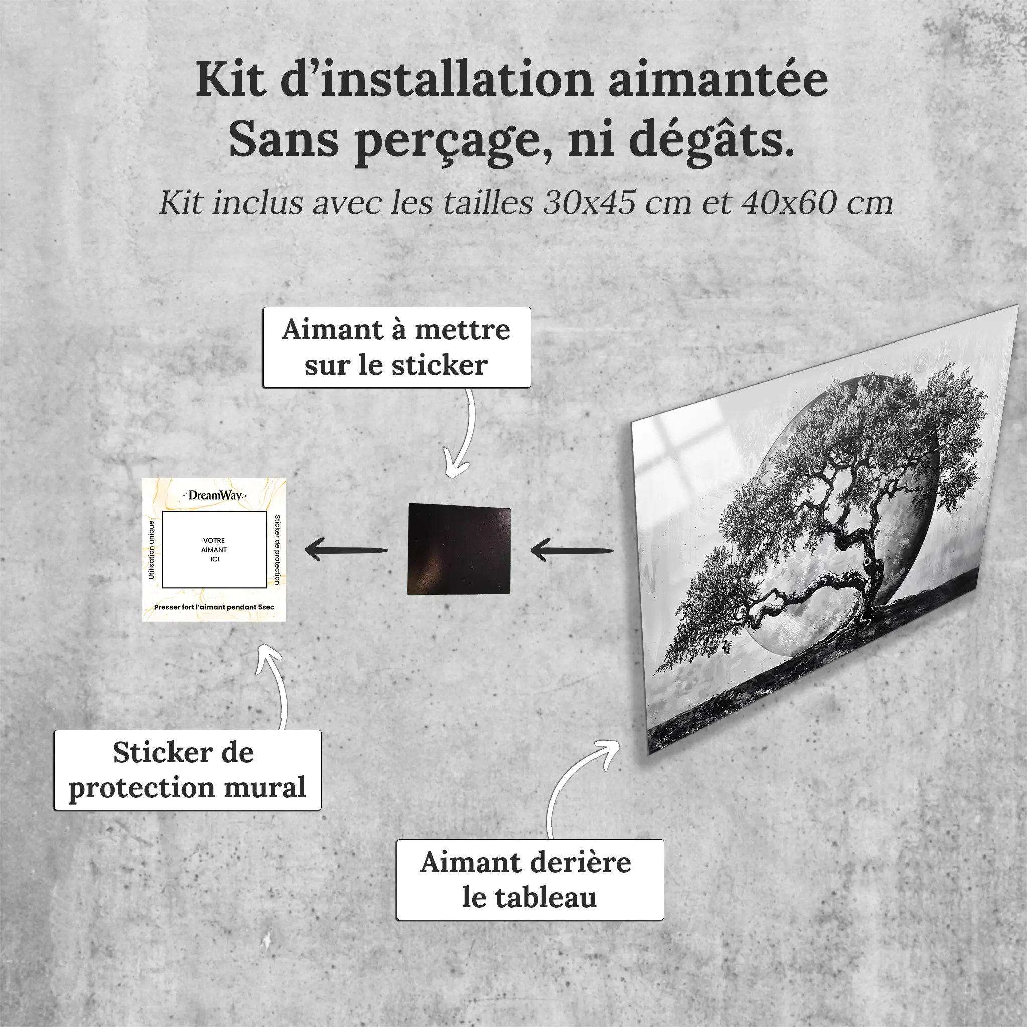 tableau-arbre-de-vie-noir-et-blanc-avec-installation-aimantee | DreamWay