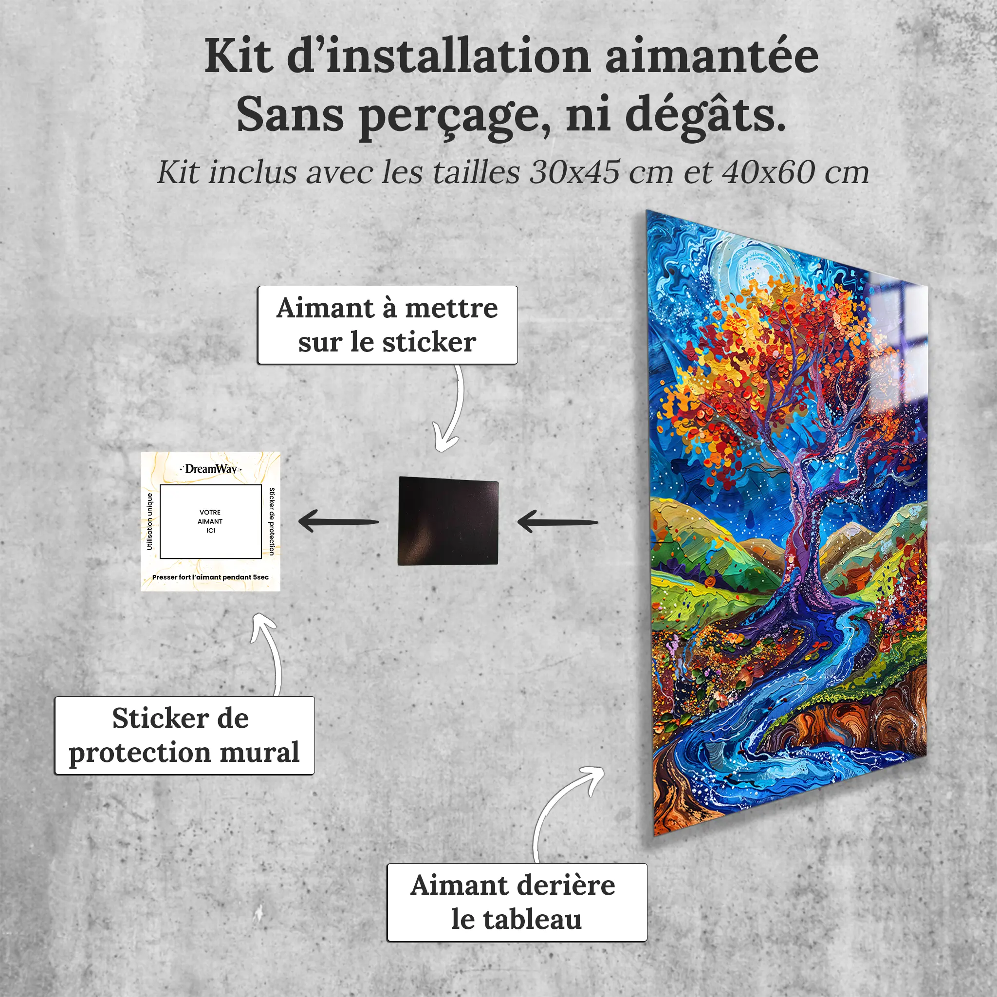 tableau-arbre-de-vie-peinture-acrylique-avec-installation-aimantee | DreamWay