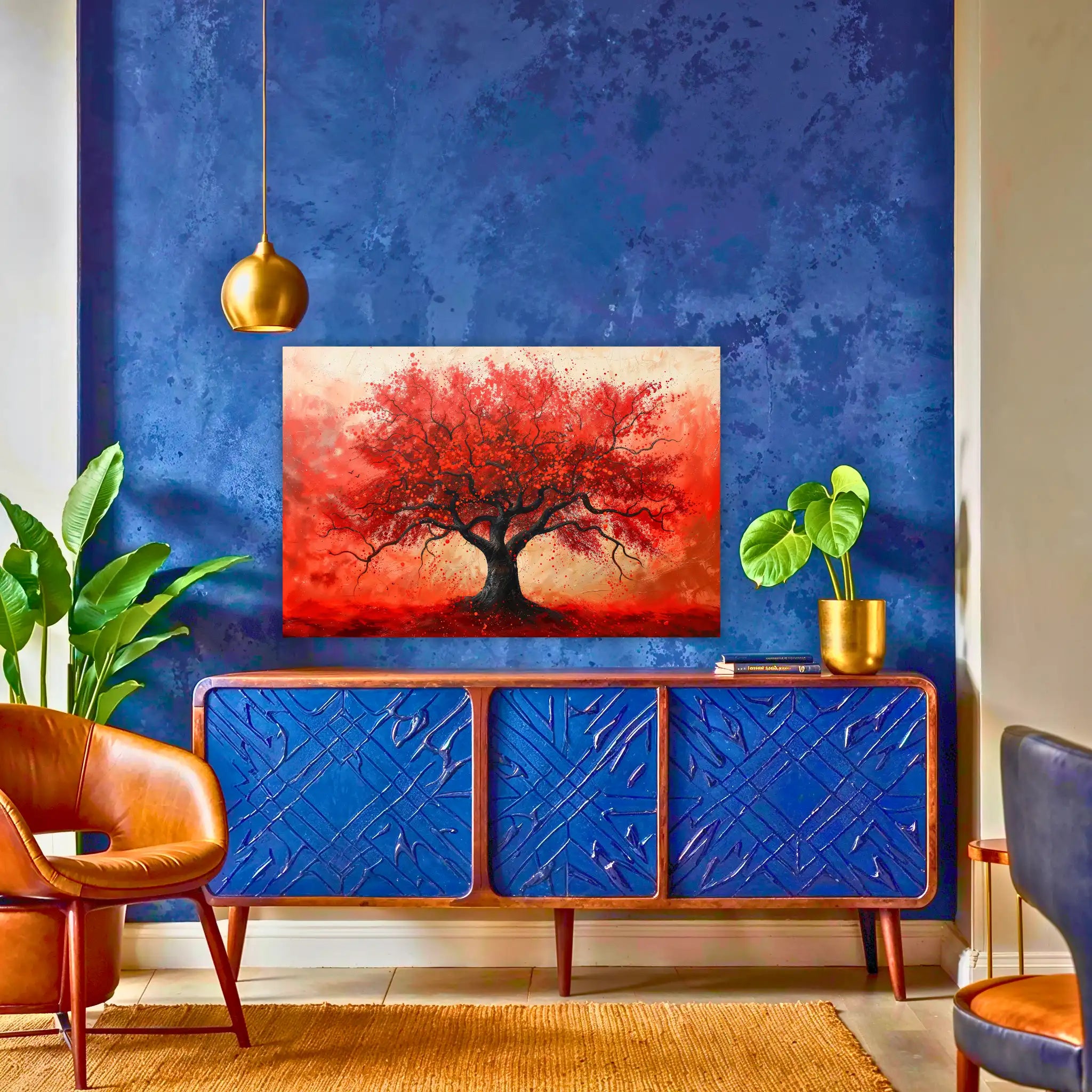 tableau-arbre-de-vie-rouge-au-dessus-du-buffet | DreamWay