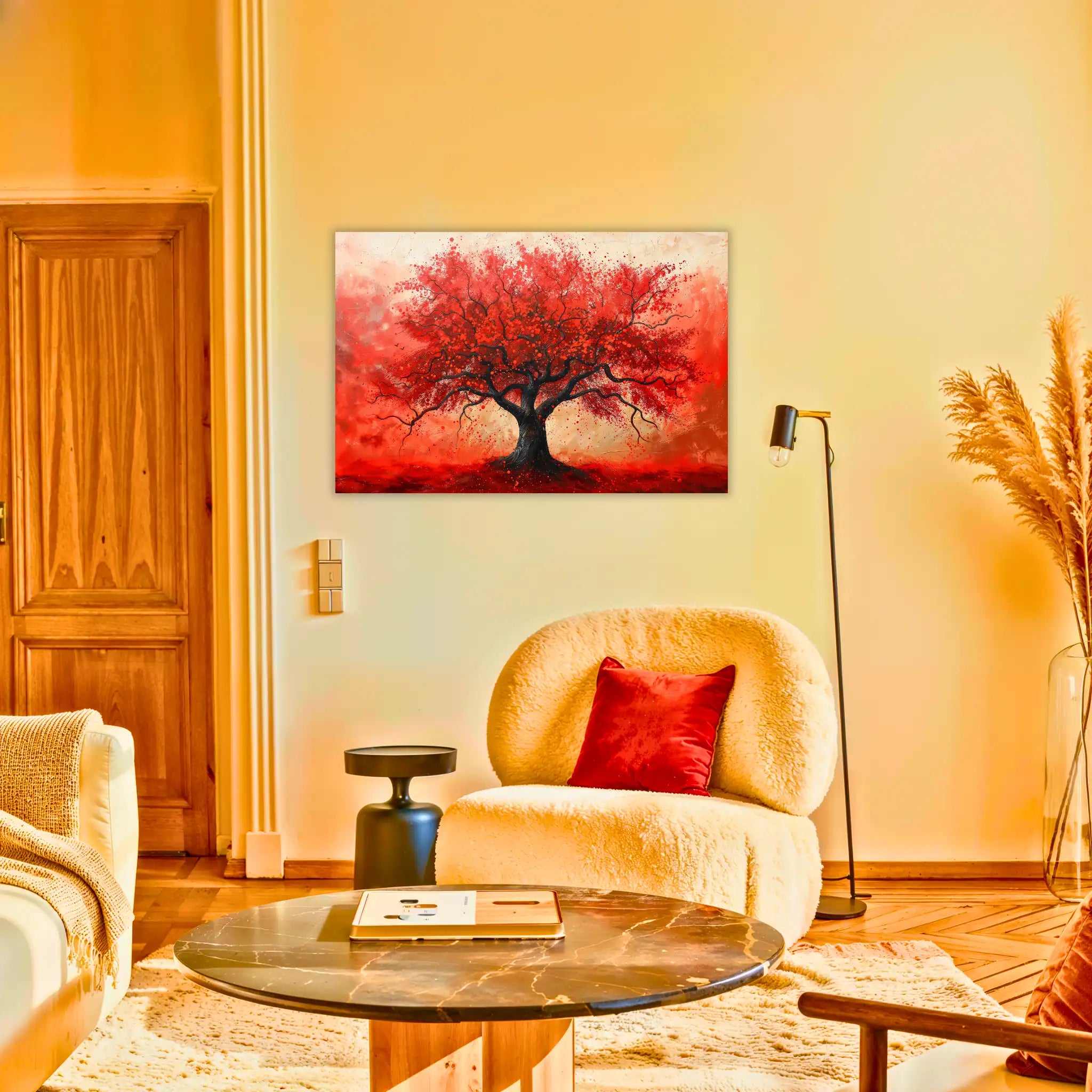 tableau-arbre-de-vie-rouge-au-salon | DreamWay