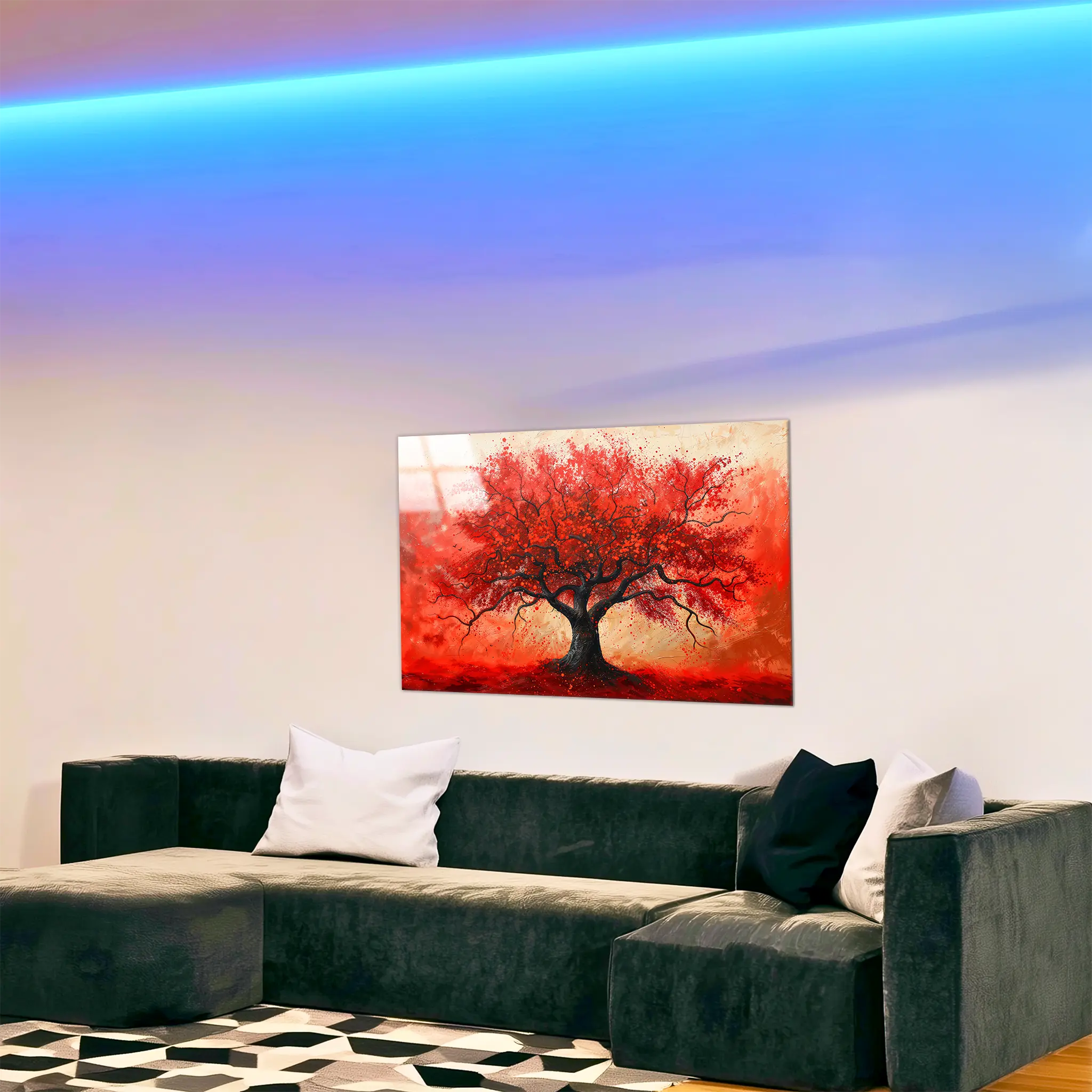 tableau-arbre-de-vie-rouge-dans-le-salon | DreamWay