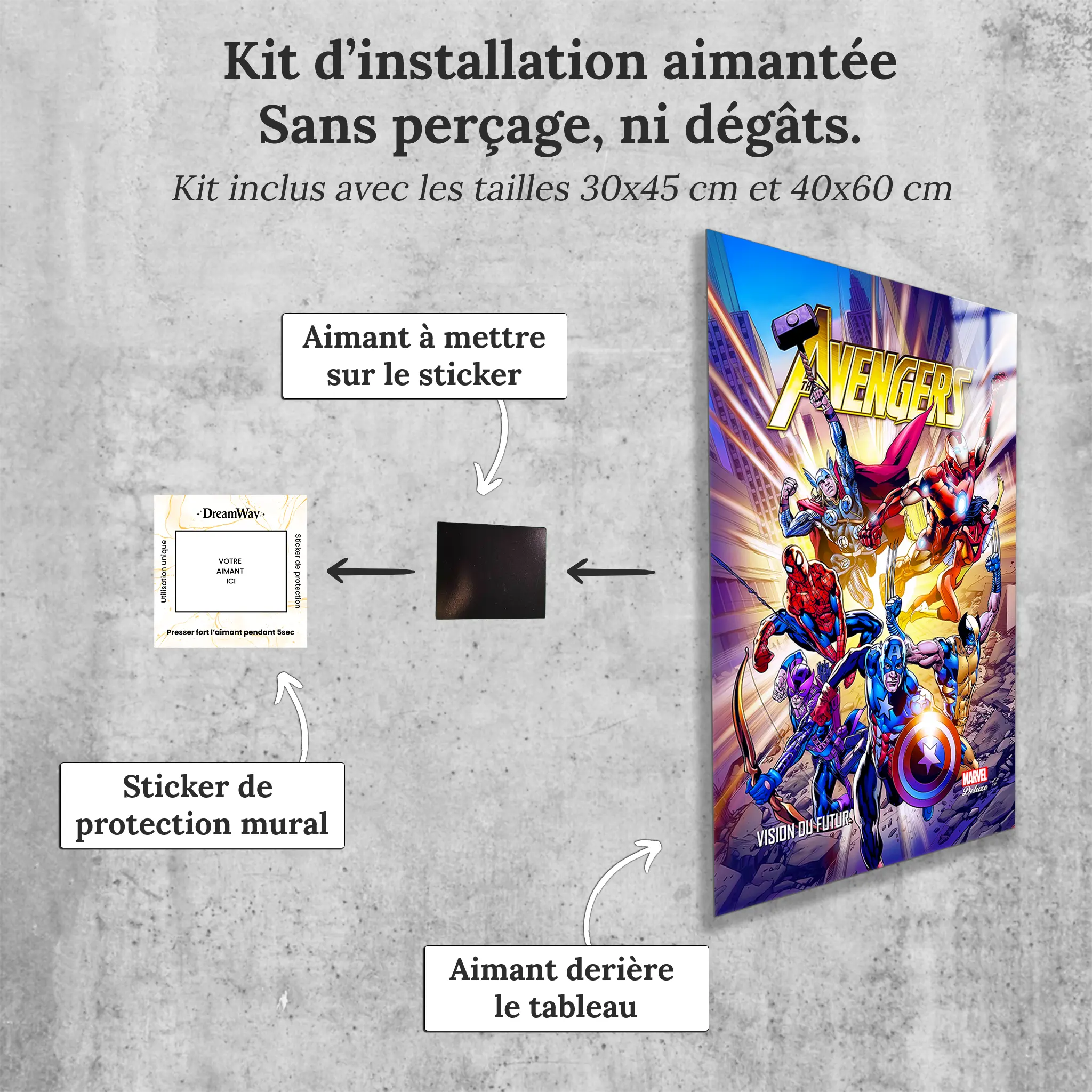 tableau-avengers-heros-comics-avec-installation-aimantee | DreamWay