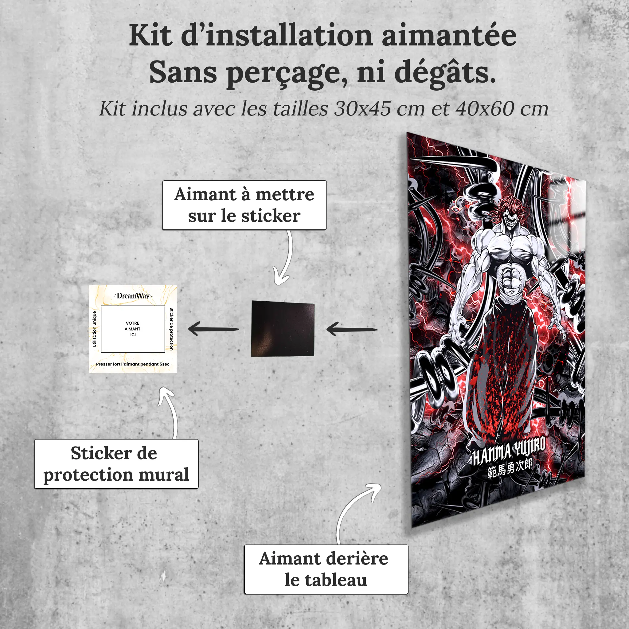 tableau-baki-yujiro-hanma-avec-installation-aimantee | DreamWay