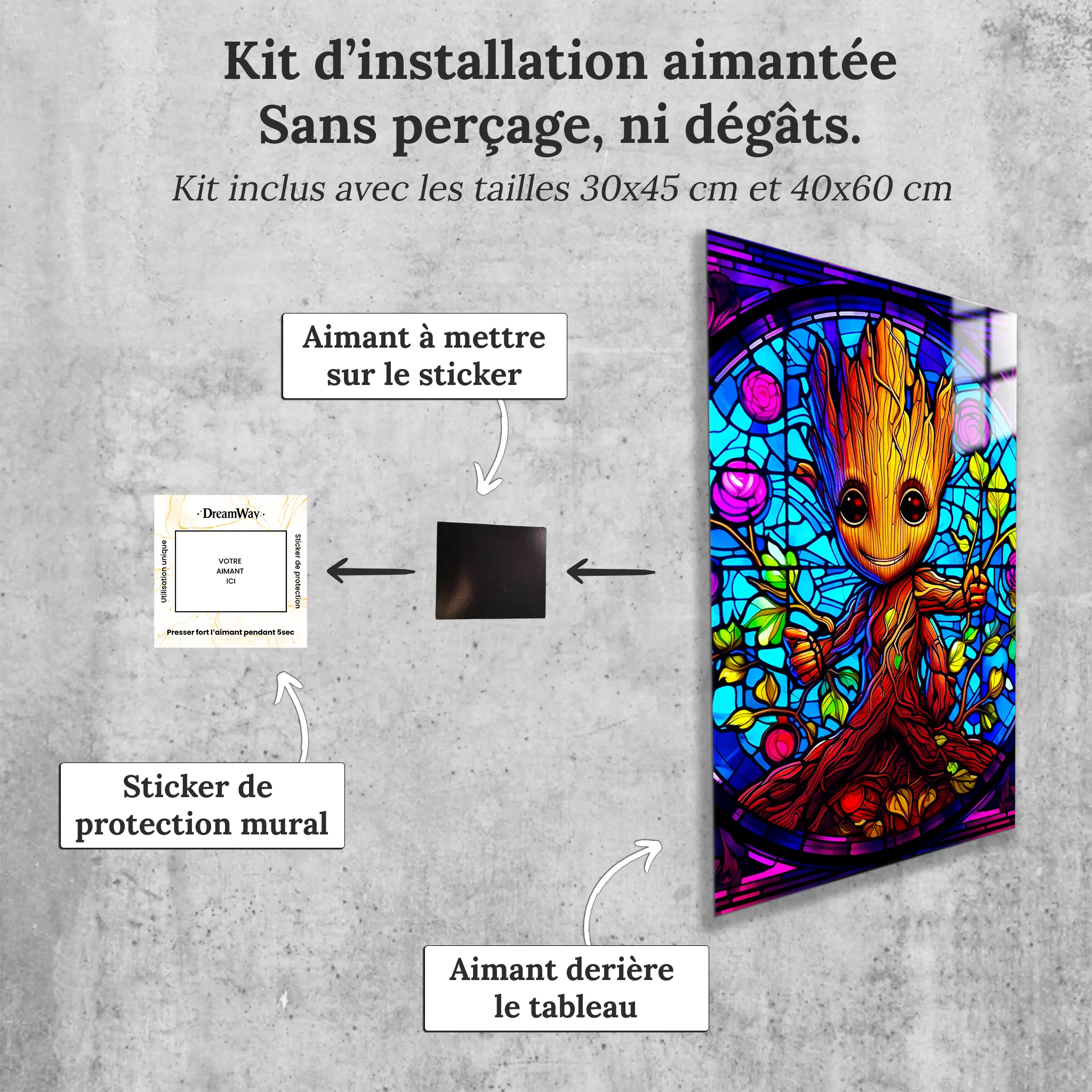 tableau-bebe-groot-vitrail-avec-installation-aimantee | DreamWay