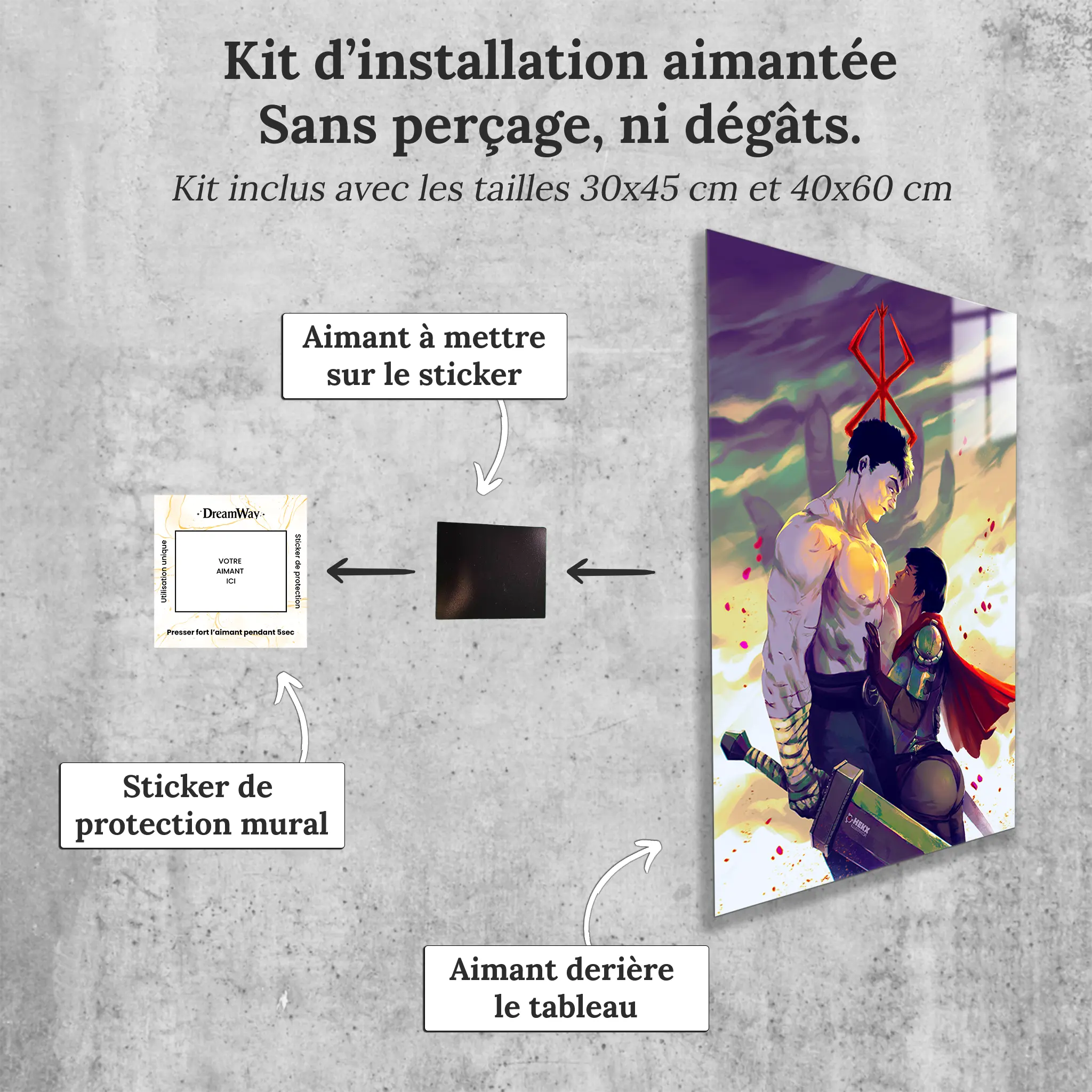 tableau-berserk-guts-et-casca-avec-installation-aimantee | DreamWay
