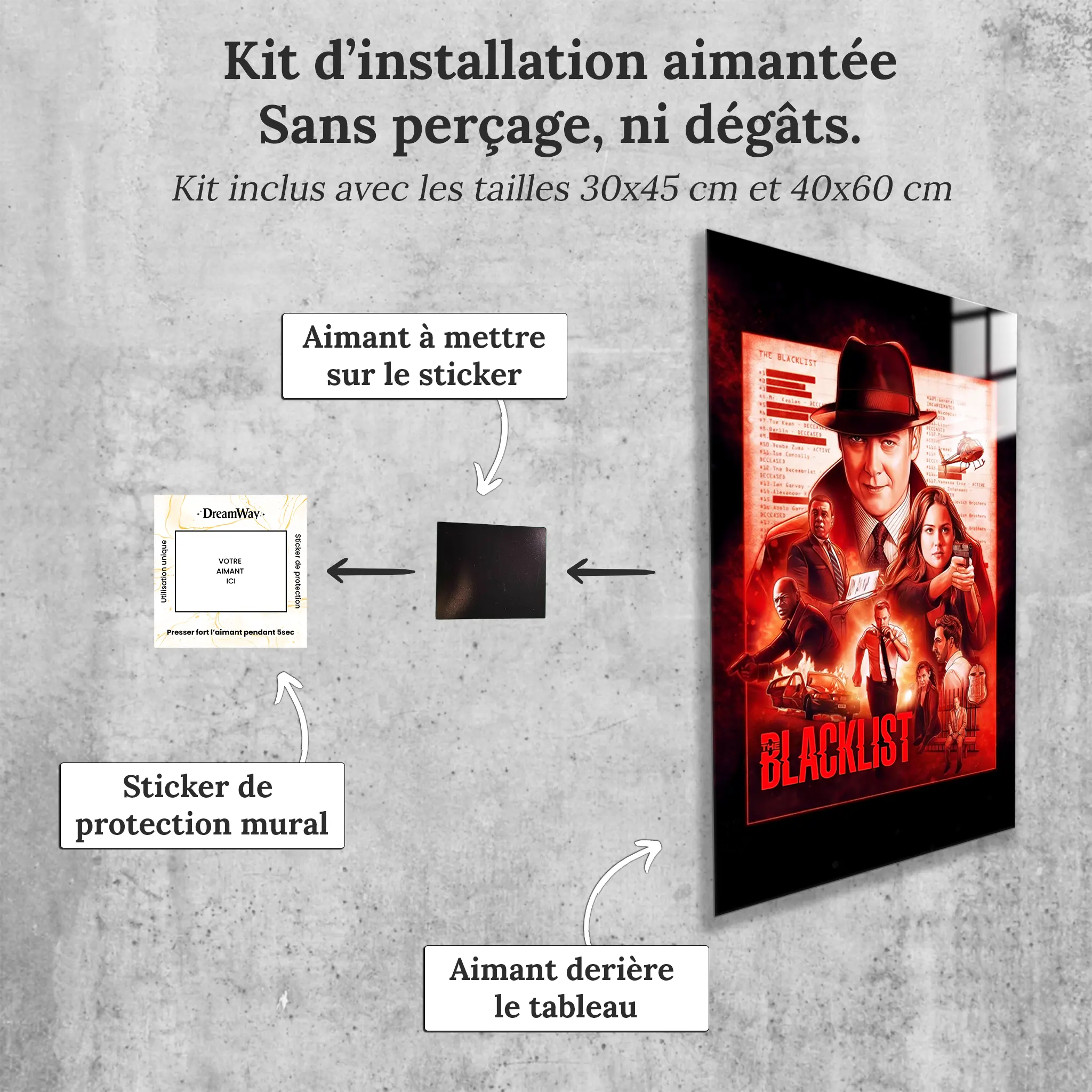 tableau-blacklist-les-heros-avec-installation-aimantee | DreamWay