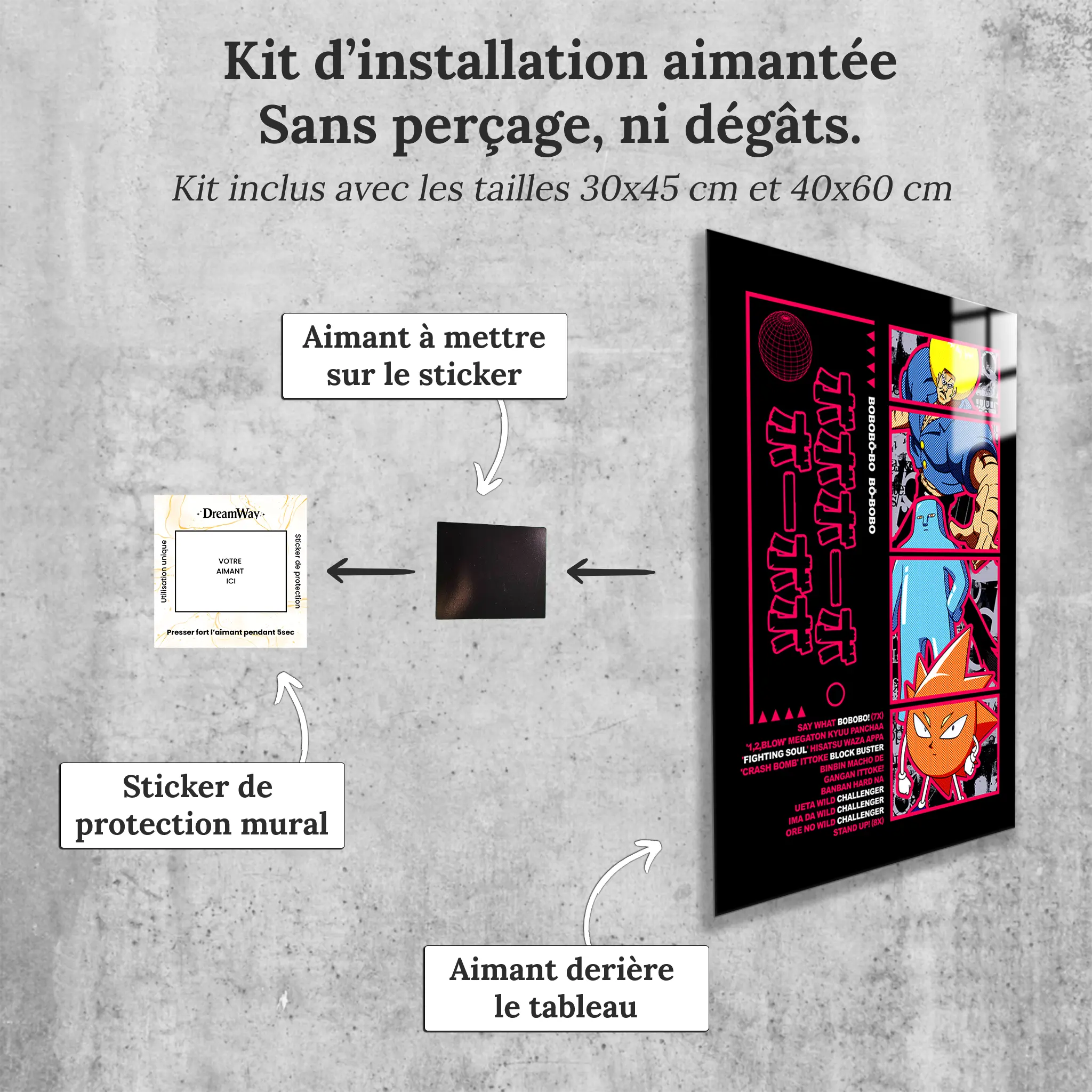 tableau-bobobo-bo-bo-bobo-tennosuke-et-don-patch-avec-installation-aimantee | DreamWay