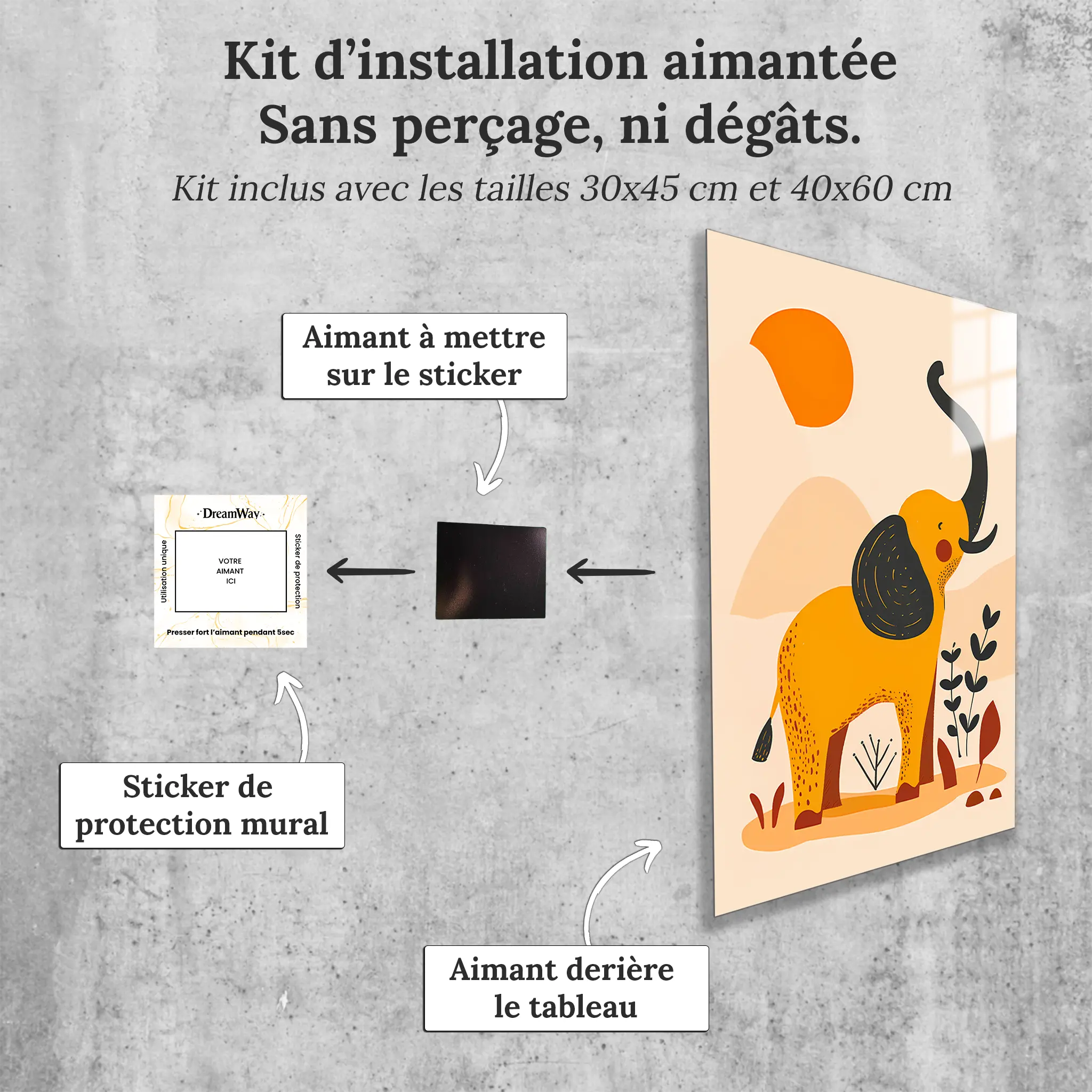 tableau-boheme-enfant-elephant-avec-installation-aimantee | DreamWay