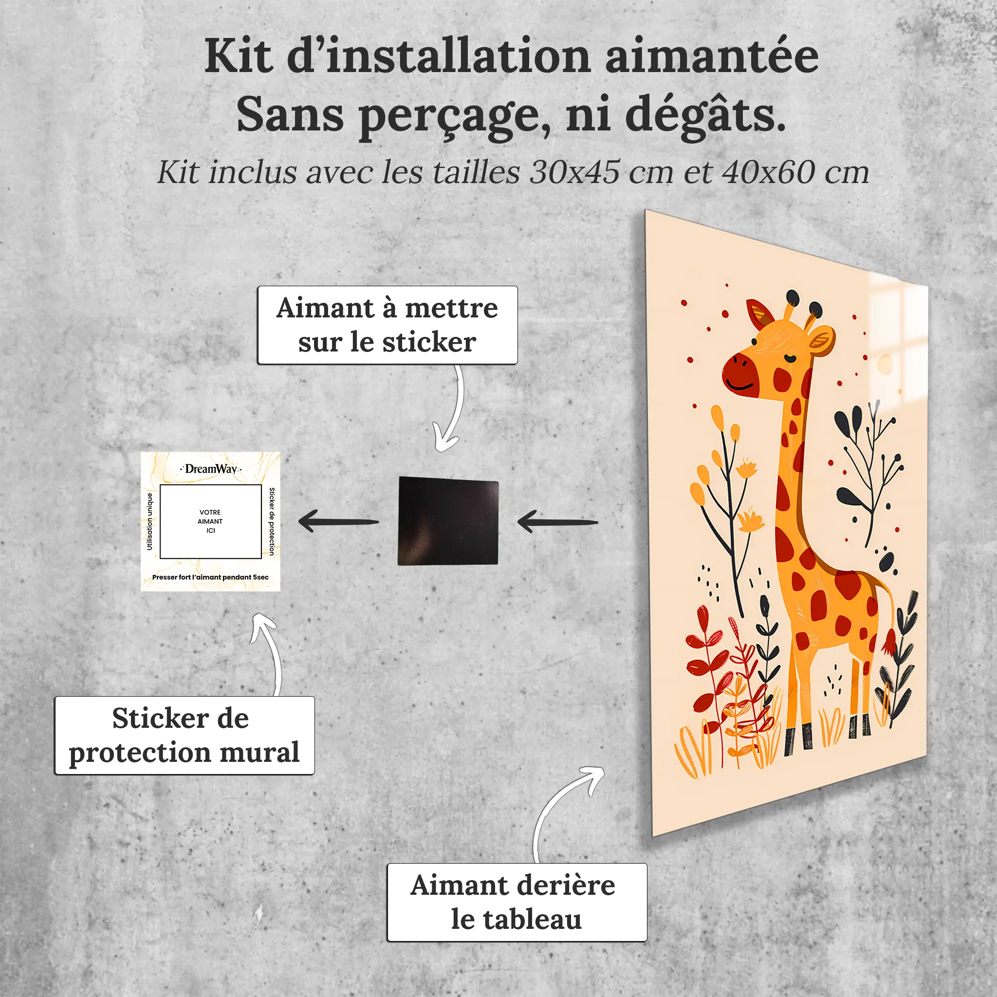 tableau-boheme-enfant-girafe-avec-installation-aimantee | DreamWay