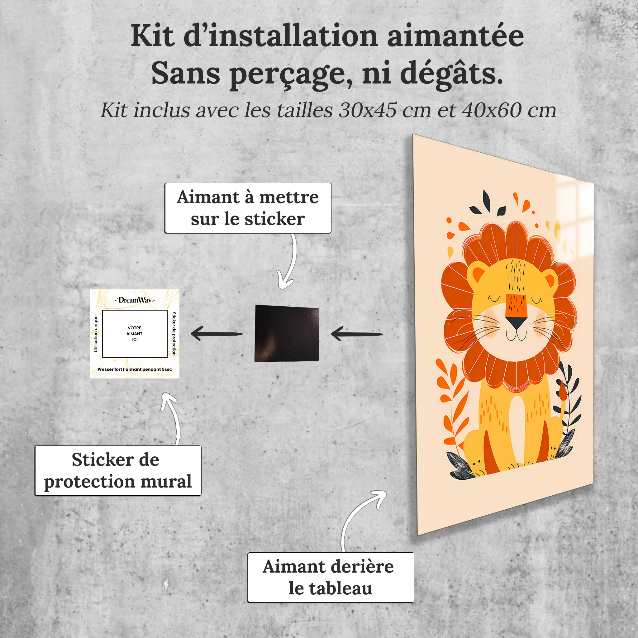 tableau-boheme-enfant-lion-avec-installation-aimantee | DreamWay