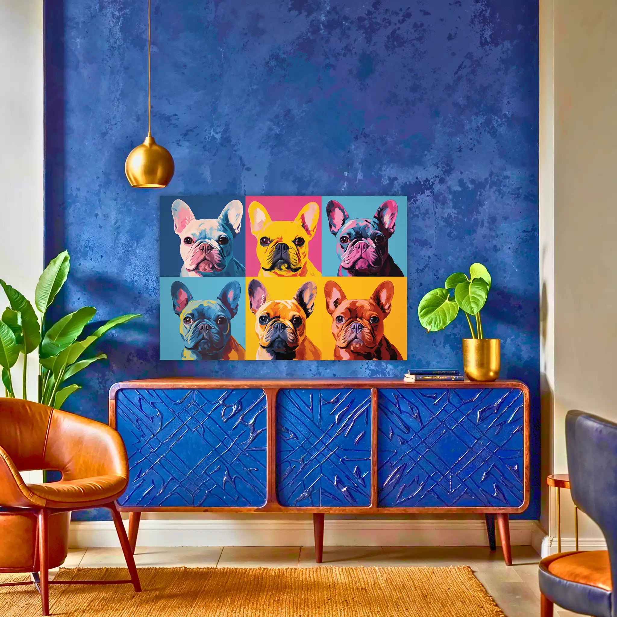 tableau-bouledogue-pop-art-au-dessus-du-buffet | DreamWay