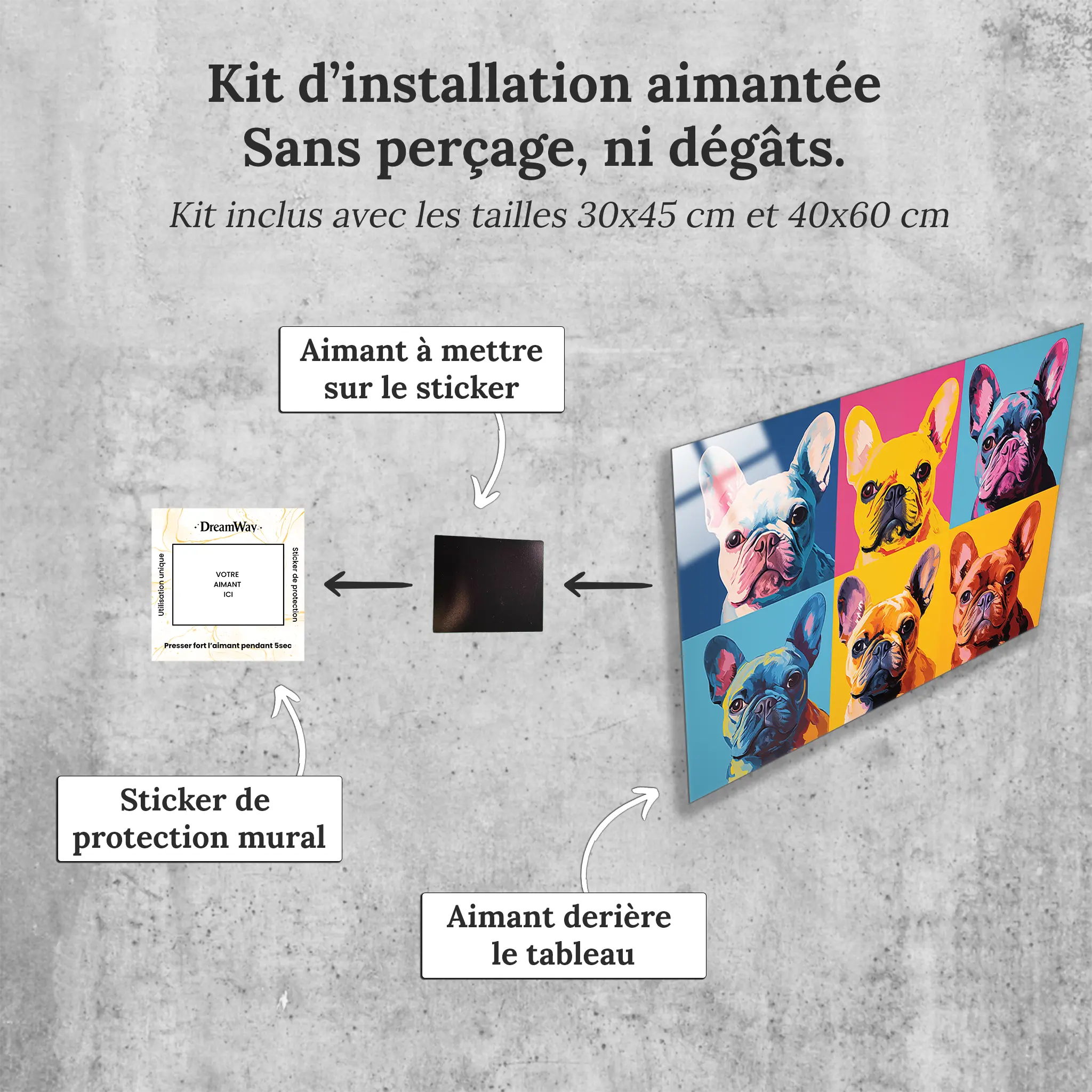 tableau-bouledogue-pop-art-avec-installation-aimantee | DreamWay