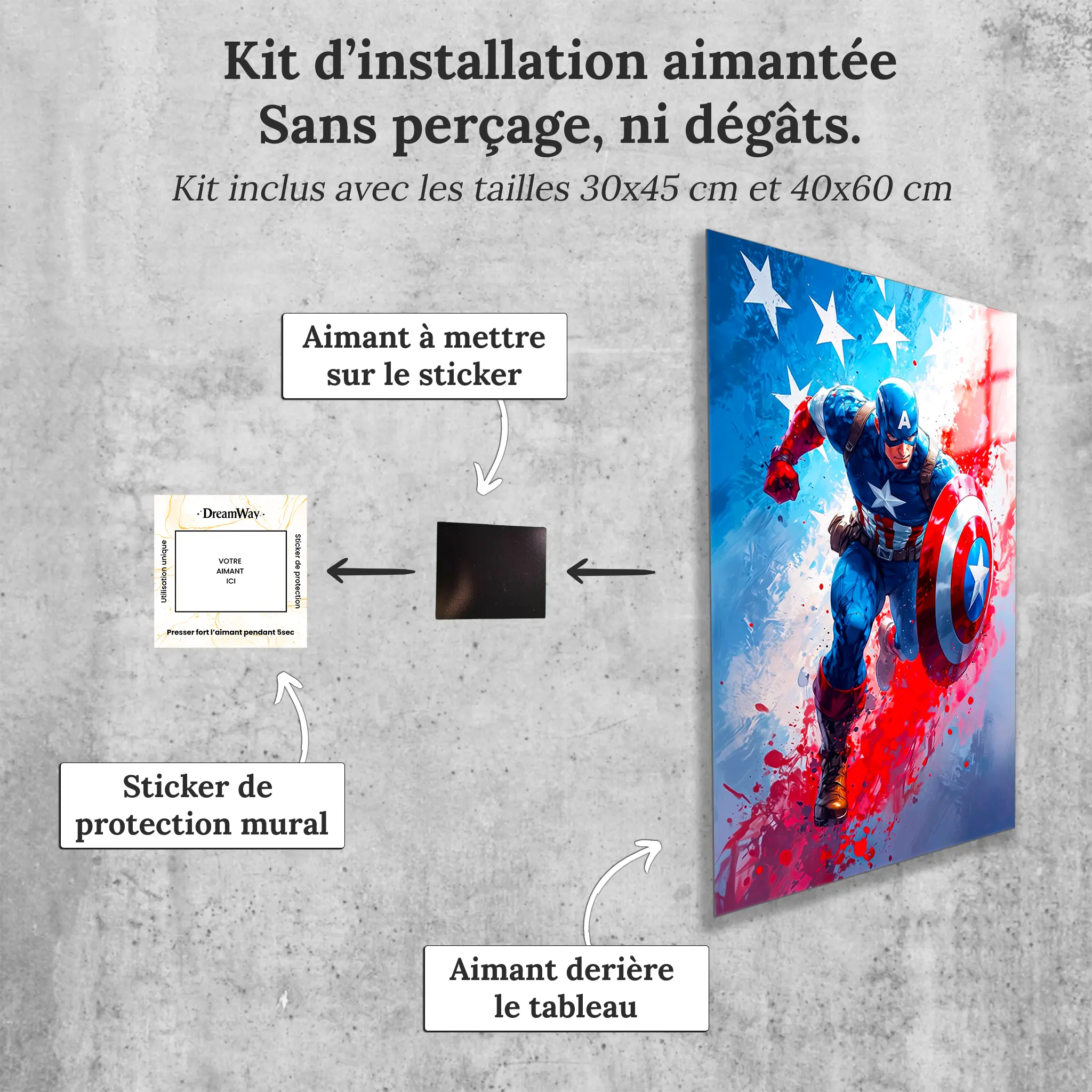 tableau-captain-america-colore-avec-installation-aimantee | DreamWay