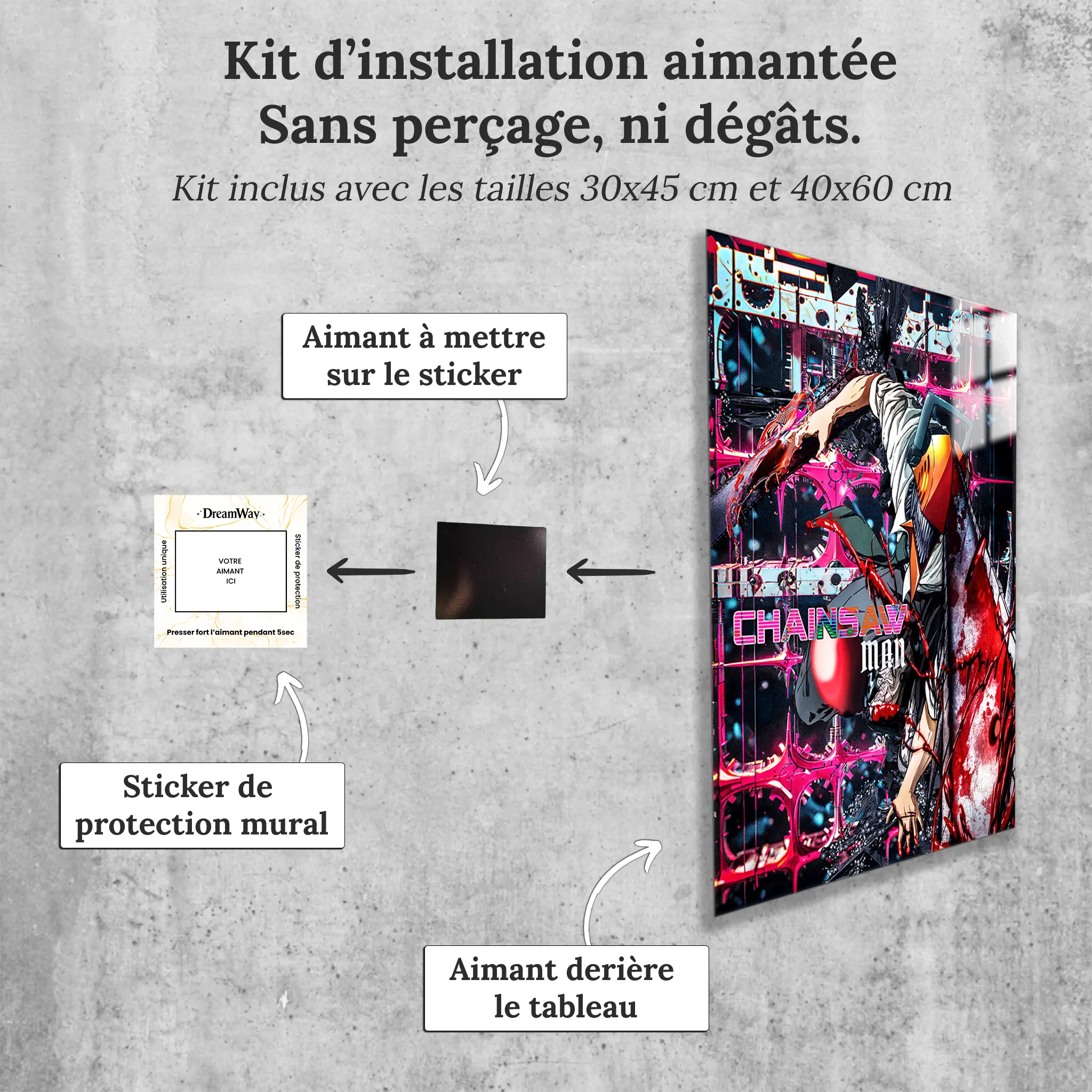 tableau-chainsaw-man-denji-brutalism-avec-installation-aimantee | DreamWay