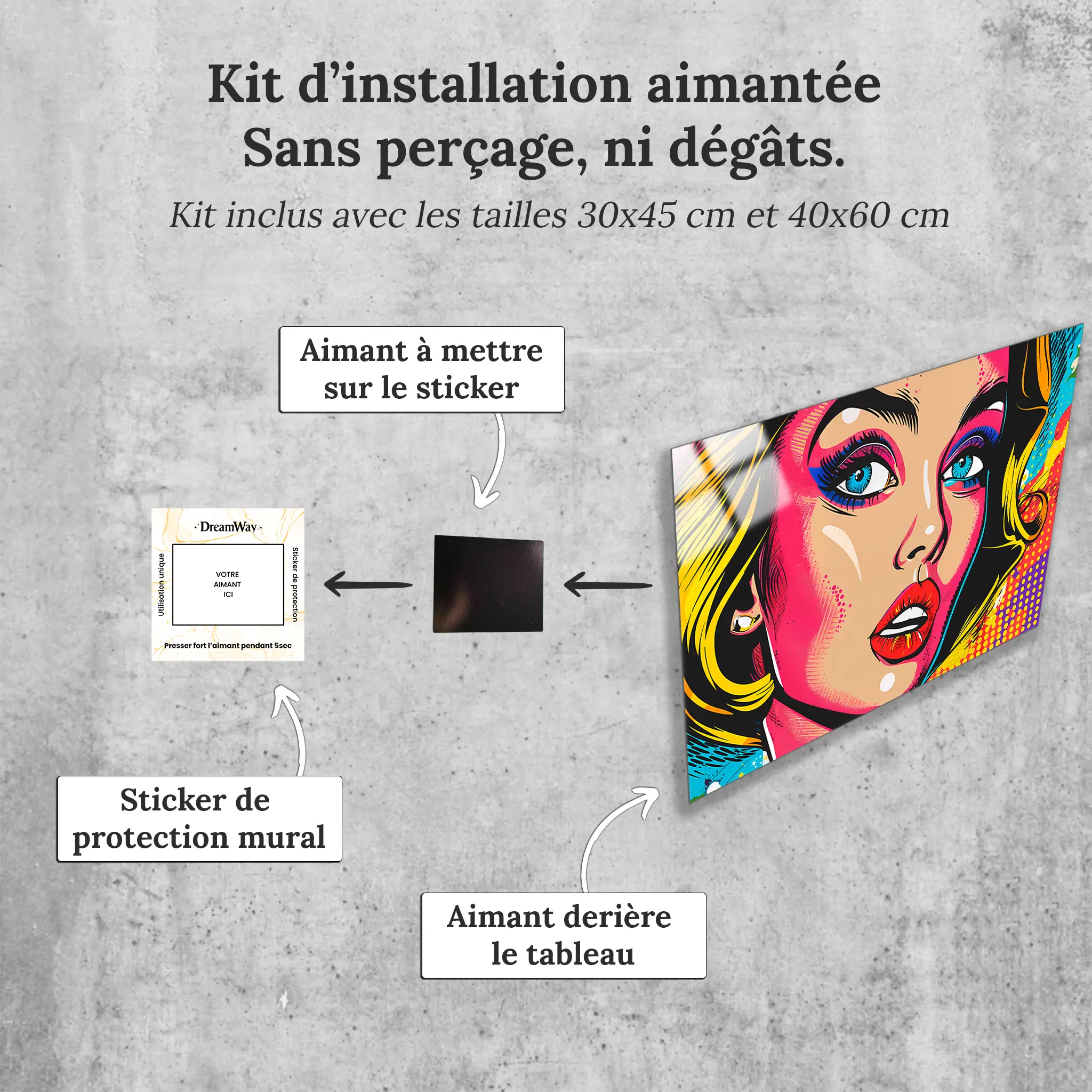 tableau-colore-pop-art-avec-installation-aimantee | DreamWay