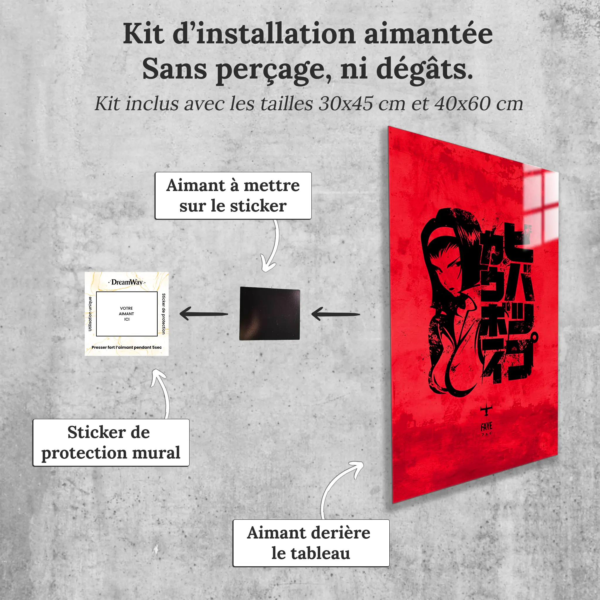 tableau-cowboy-bebop-faye-logo-avec-installation-aimantee | DreamWay