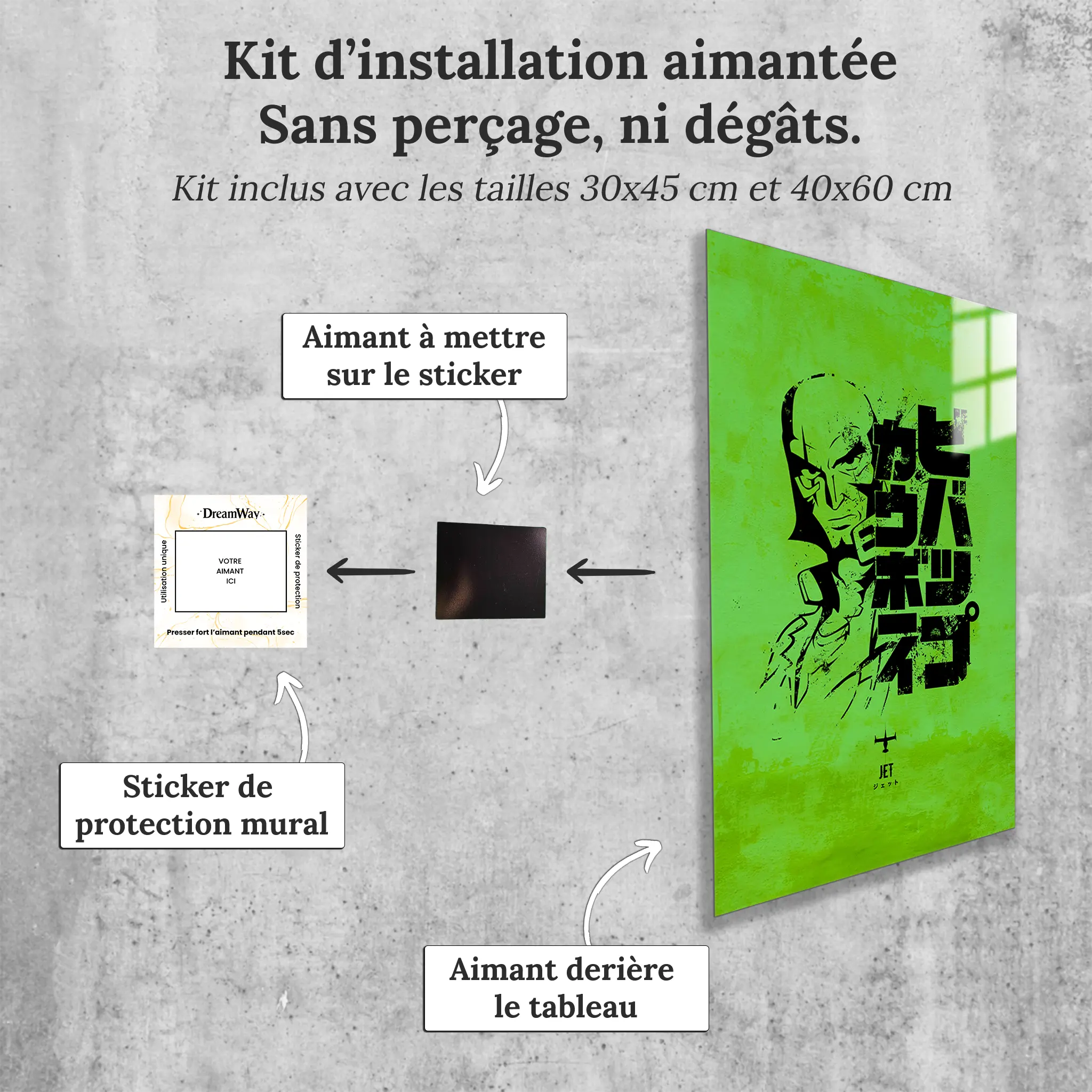 tableau-cowboy-bebop-jet-logo-avec-installation-aimantee | DreamWay