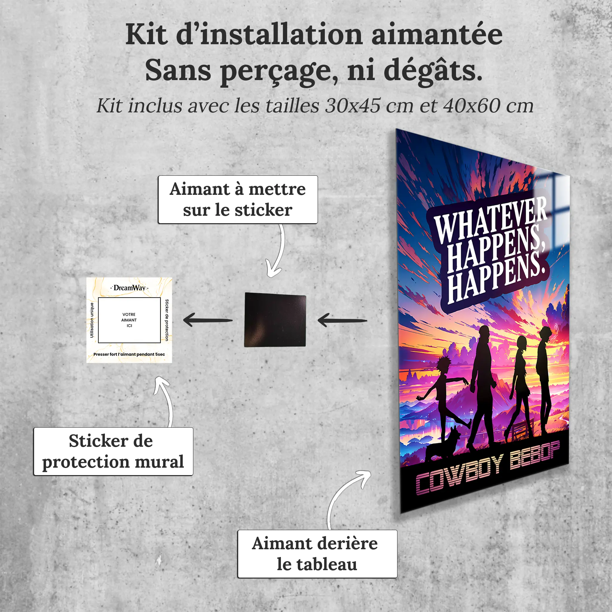 tableau-cowboy-bebop-quoi-quil-arrive-arrive-avec-installation-aimantee | DreamWay