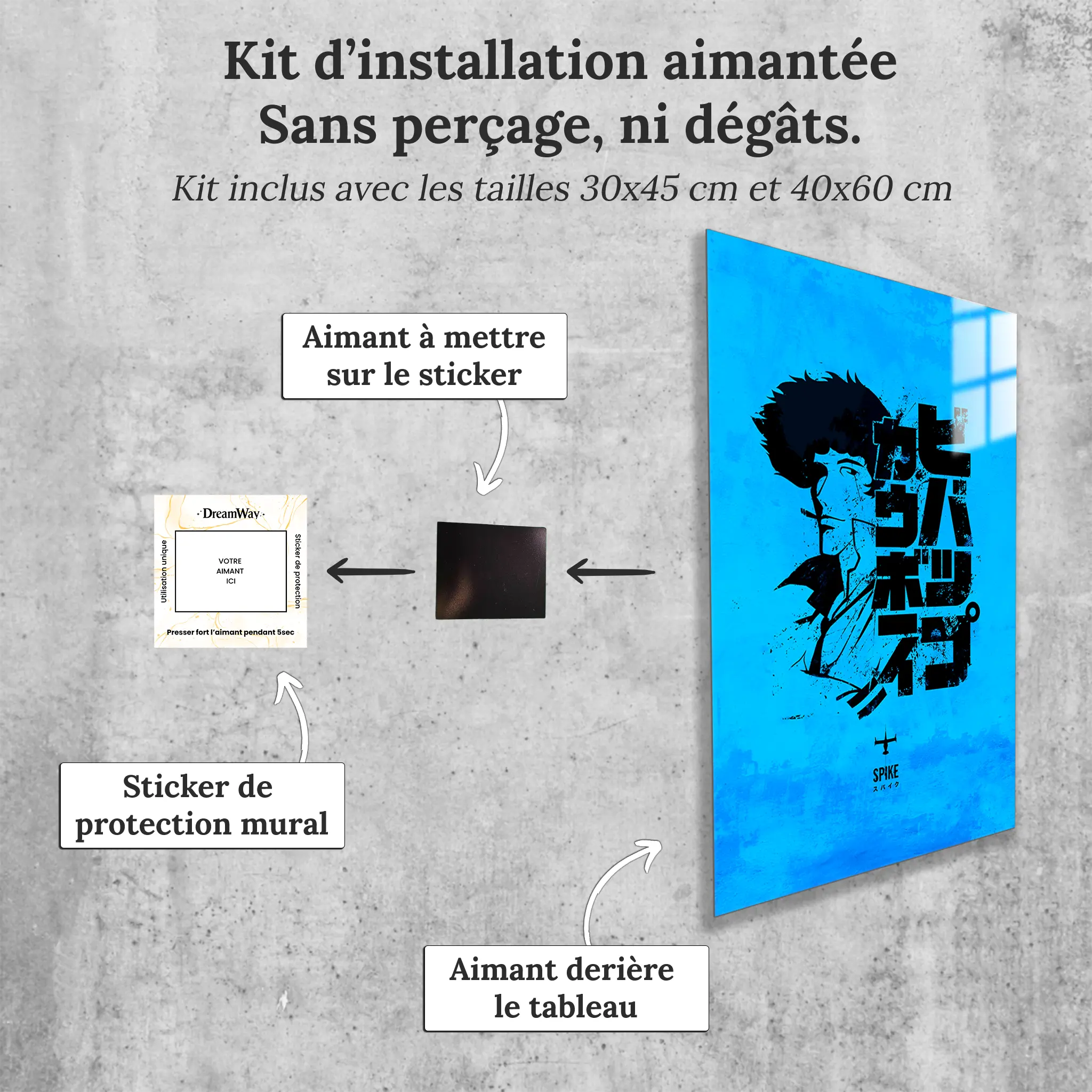 tableau-cowboy-bebop-spike-logo-avec-installation-aimantee | DreamWay