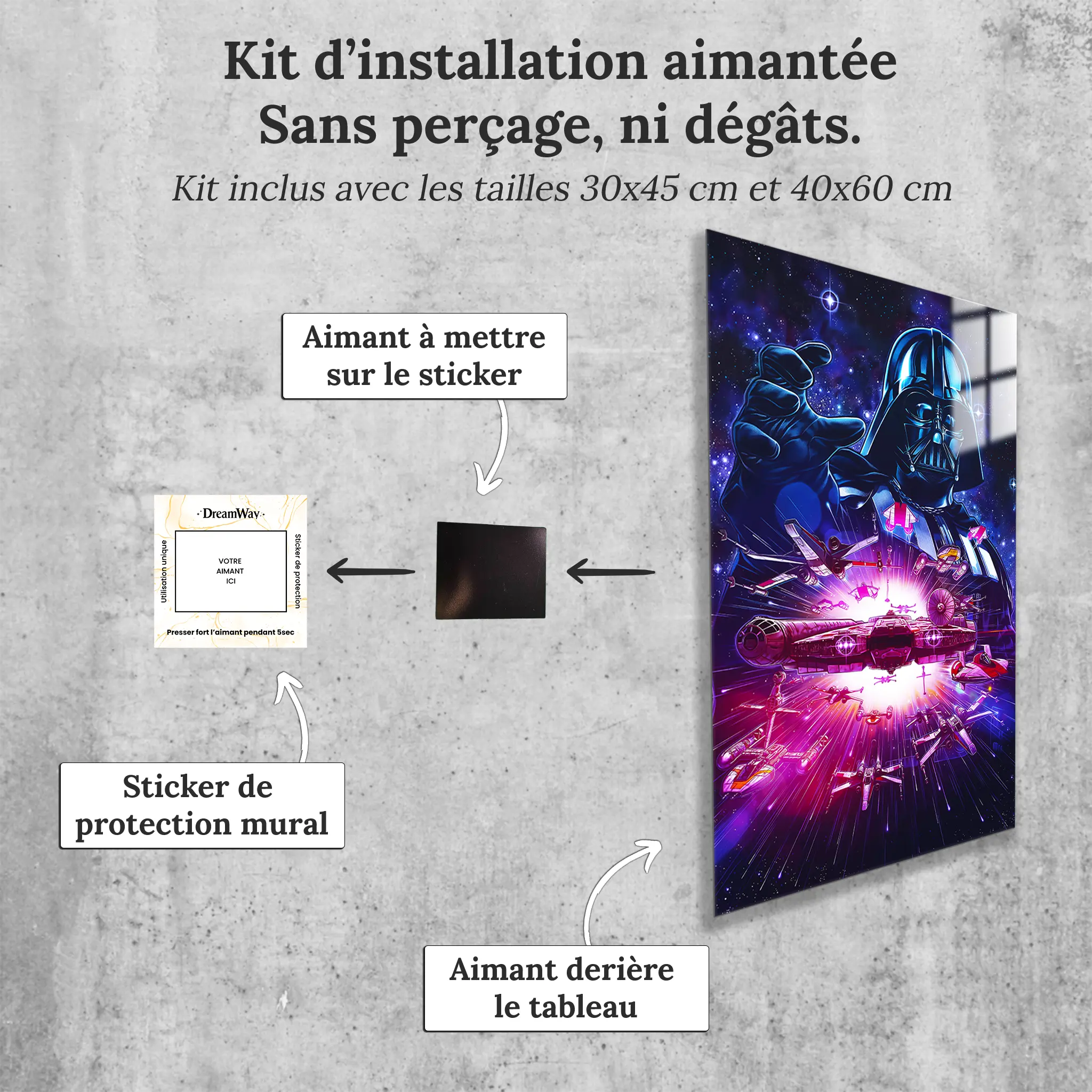 tableau-dark-vador-et-les-vaisseaux-de-l-espace-avec-installation-aimantee | DreamWay