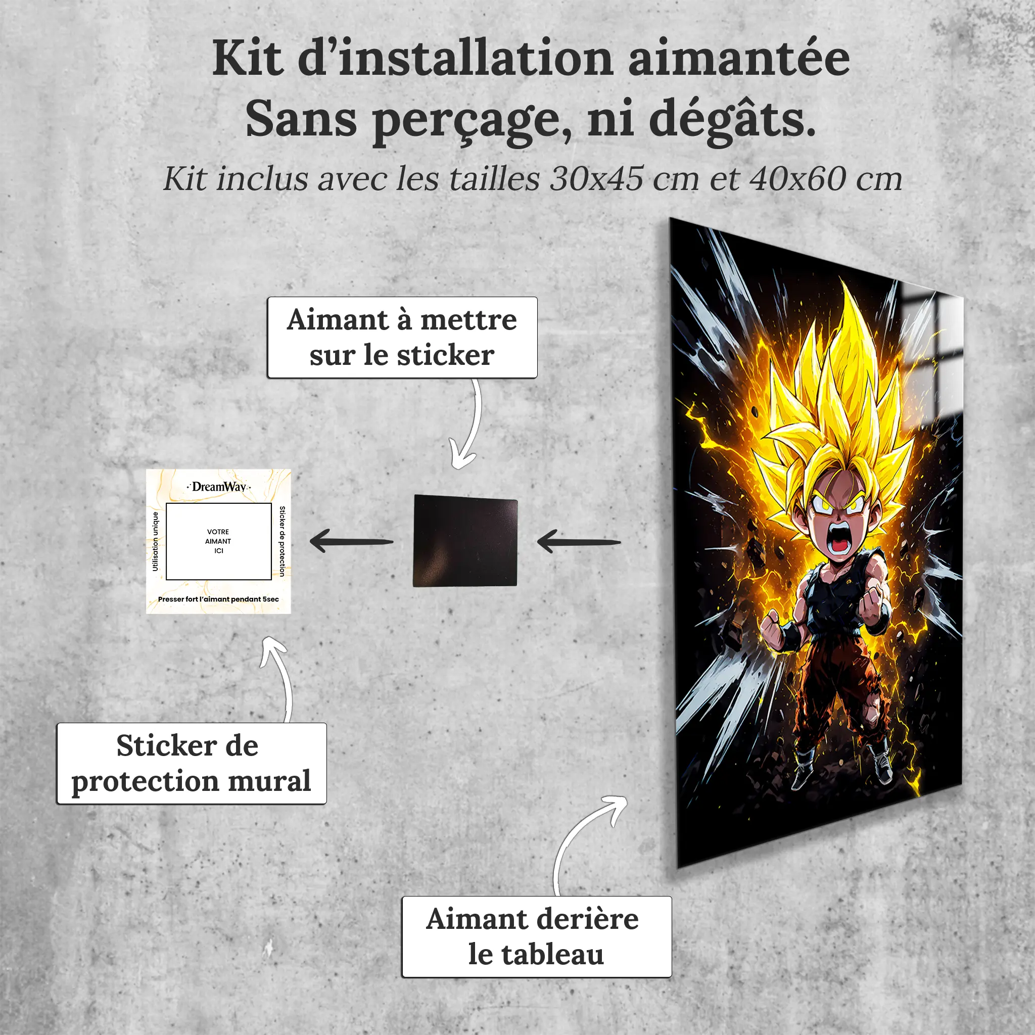 tableau-dbz-goku-chibi-super-saiyan-rage-avec-installation-aimantee | DreamWay