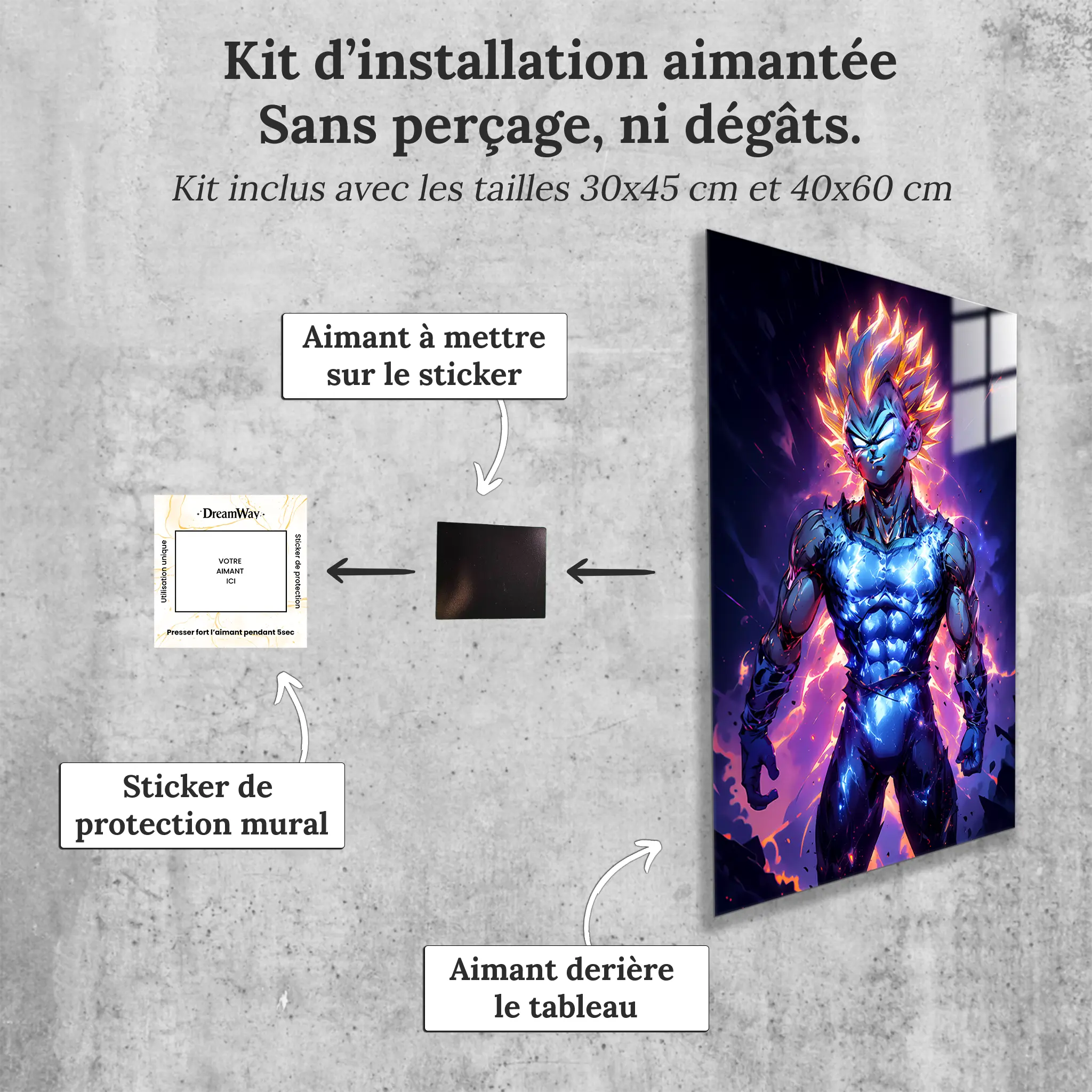 tableau-dbz-majin-vegeta-sourire-narquois-avec-installation-aimantee | DreamWay