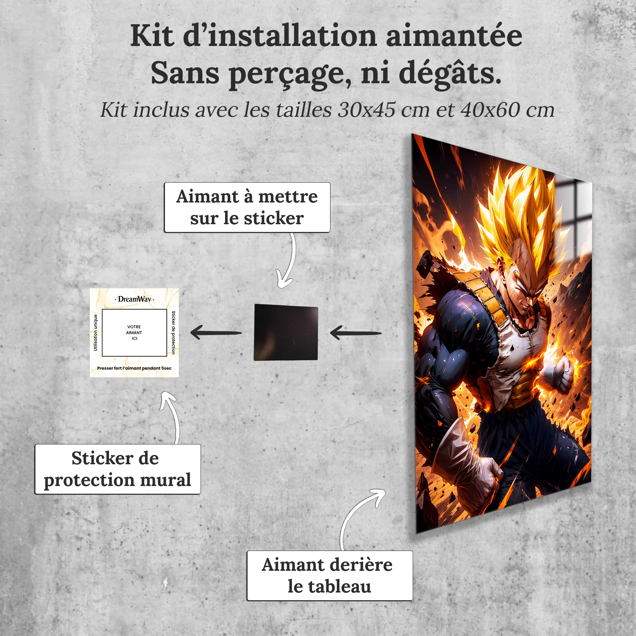 tableau-dbz-super-vegeta-rage-avec-installation-aimantee | DreamWay