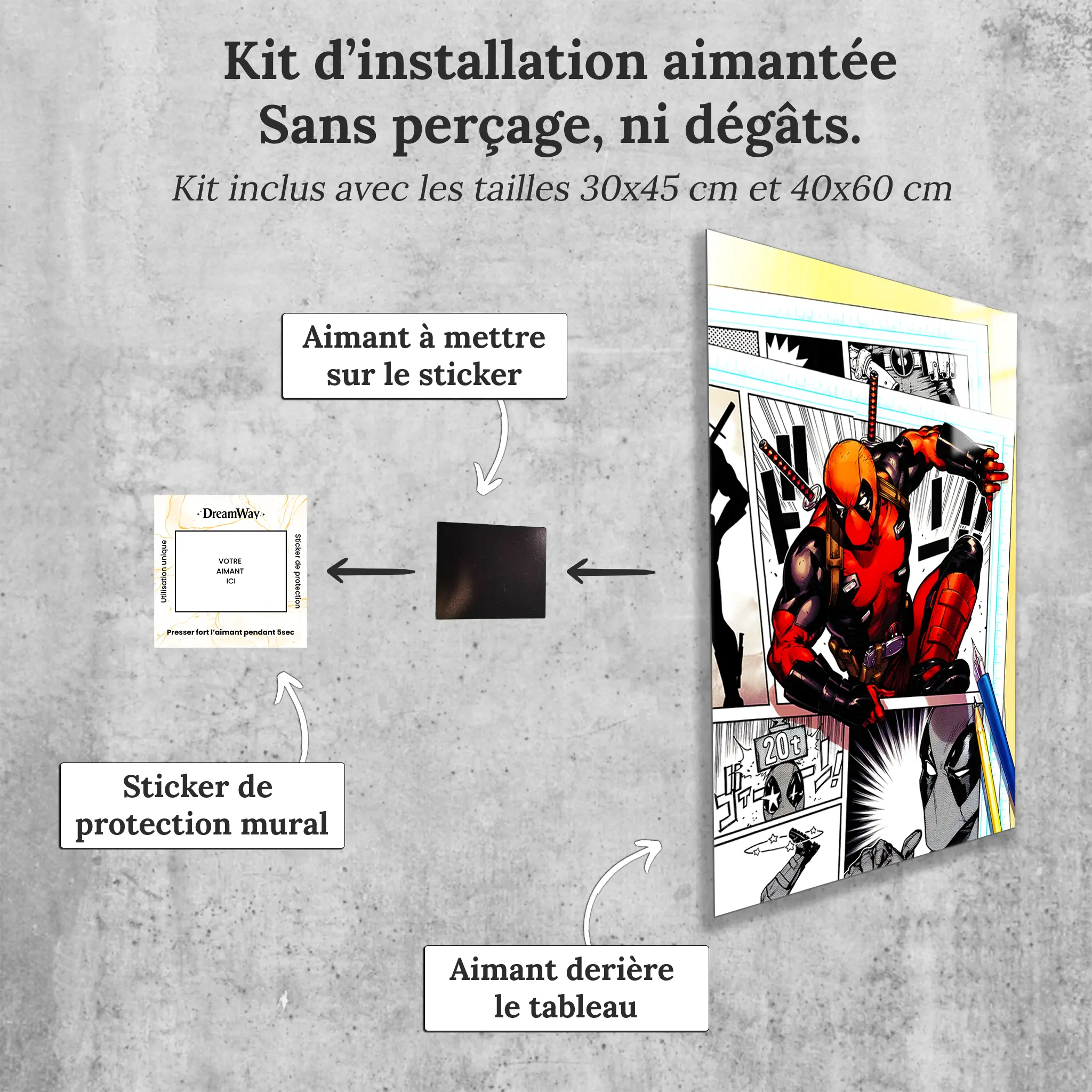 tableau-deadpool-bd-comics-avec-installation-aimantee | DreamWay