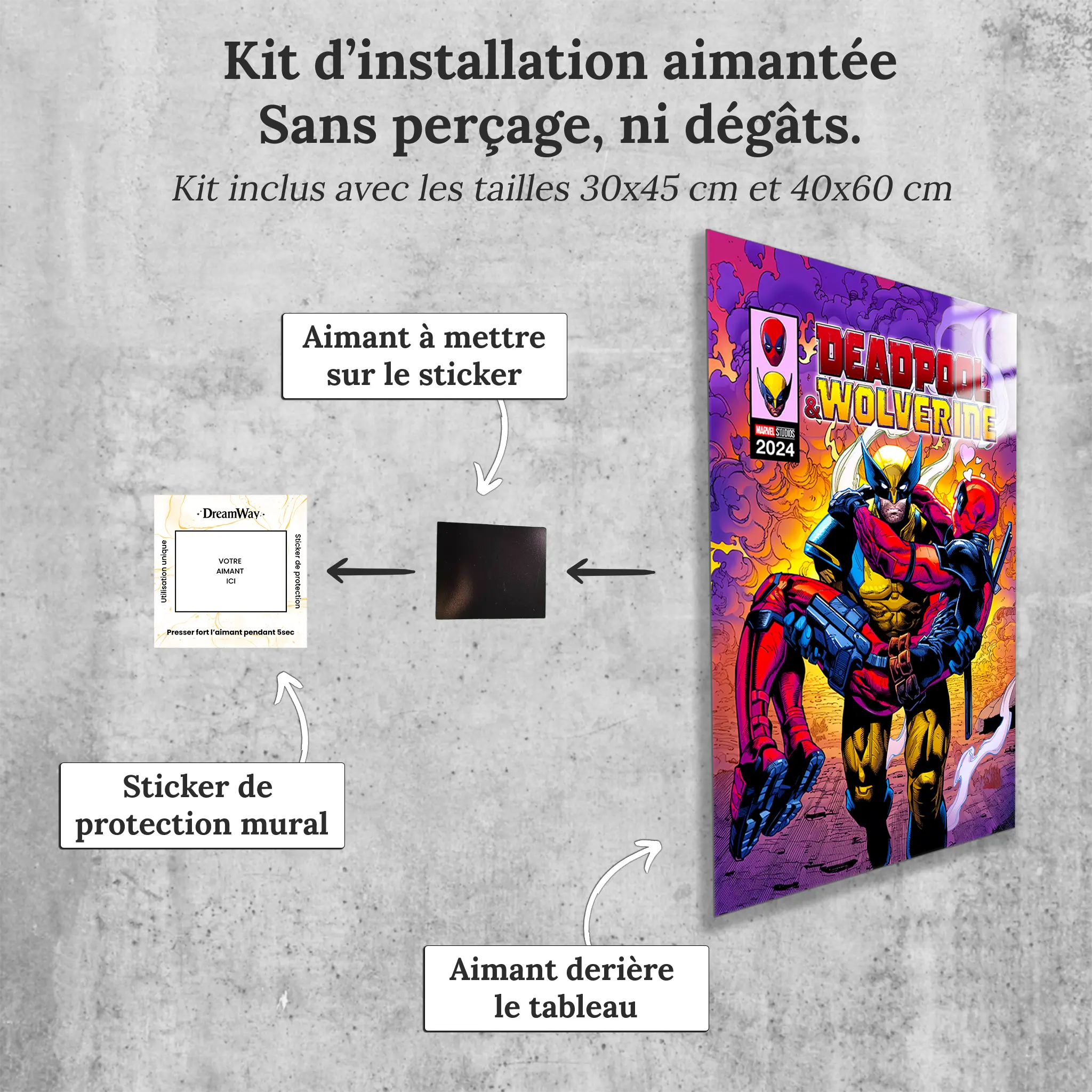tableau-deadpool-et-wolverine-affiche-comics-avec-installation-aimantee | DreamWay