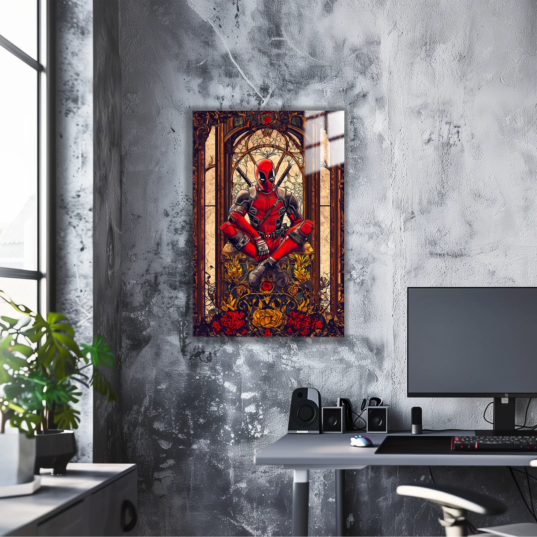 tableau-deadpool-vitrail-dans-le-bureau | DreamWay