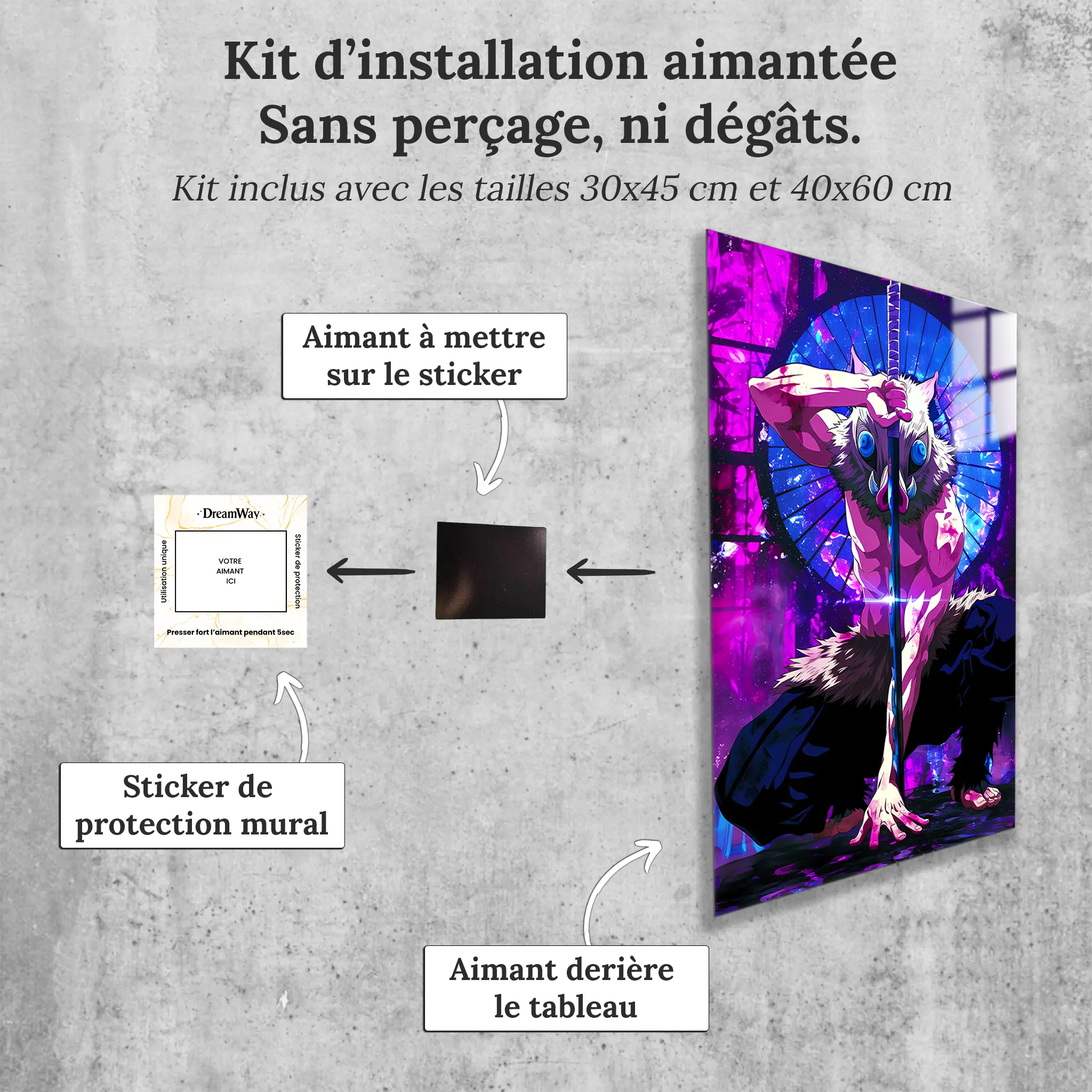tableau-demon-slayer-Inosuke-avec-installation-aimantee | DreamWay