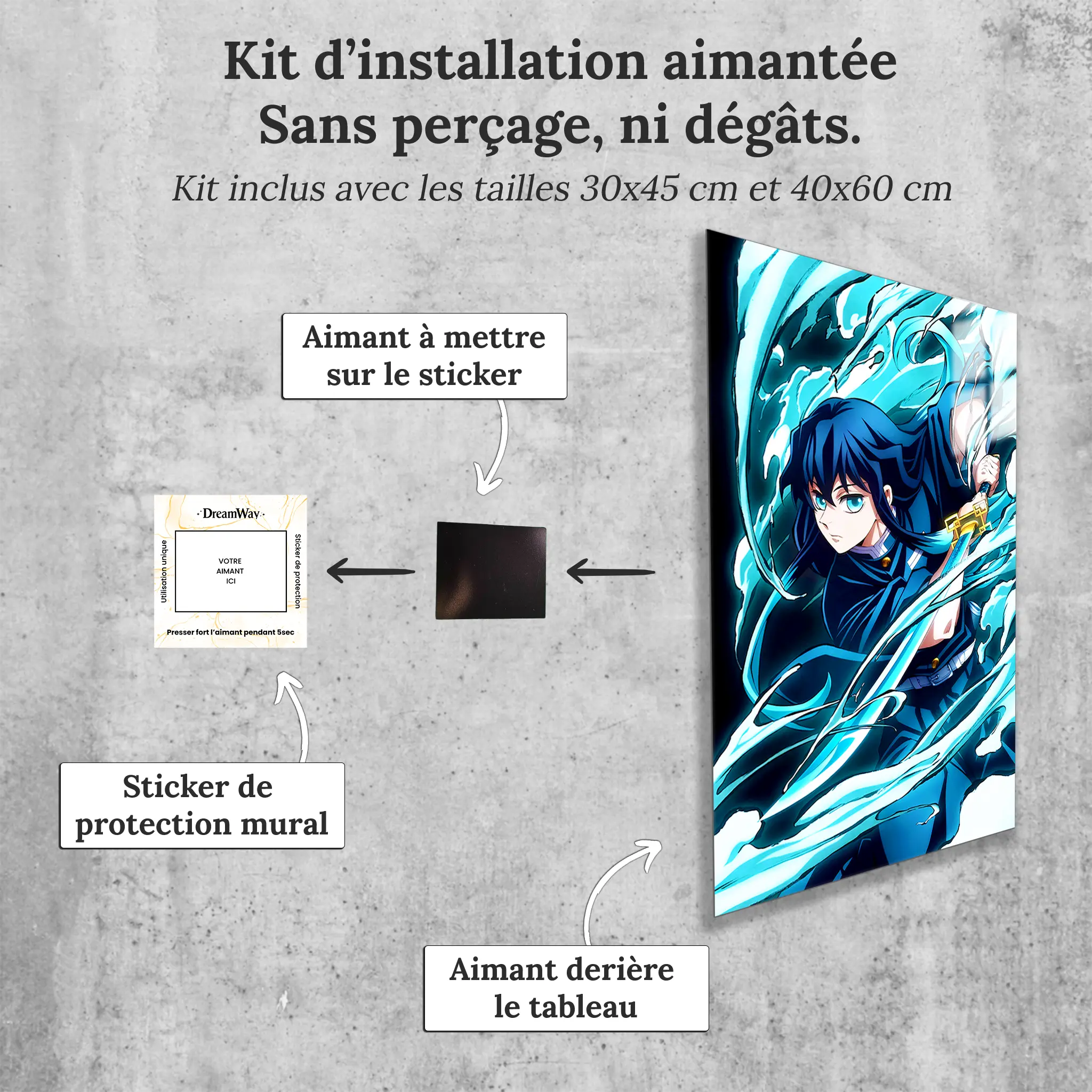 tableau-demon-slayer-muichiro-tokito-avec-installation-aimantee | DreamWay