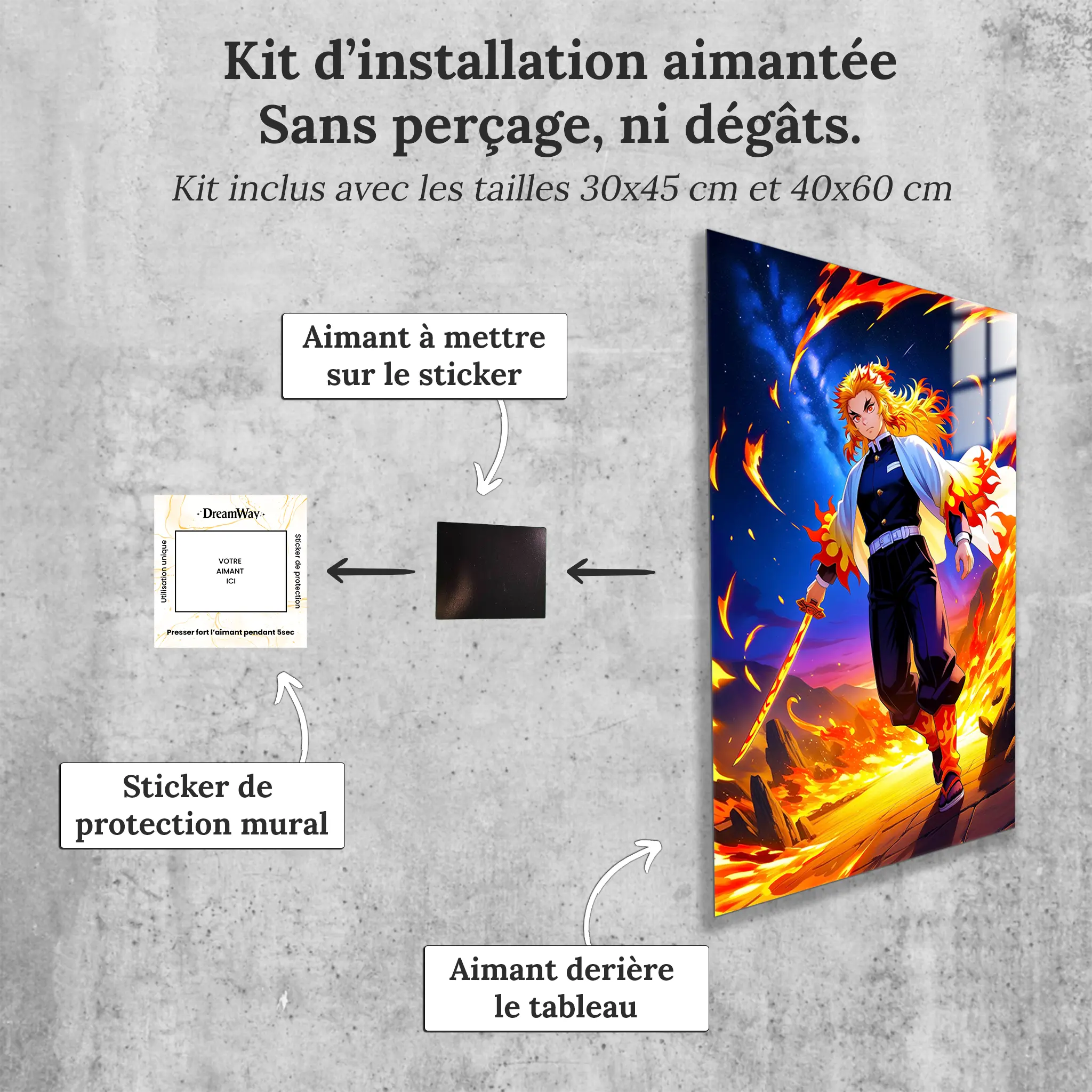 tableau-demon-slayer-rengoku-avec-installation-aimantee | DreamWay