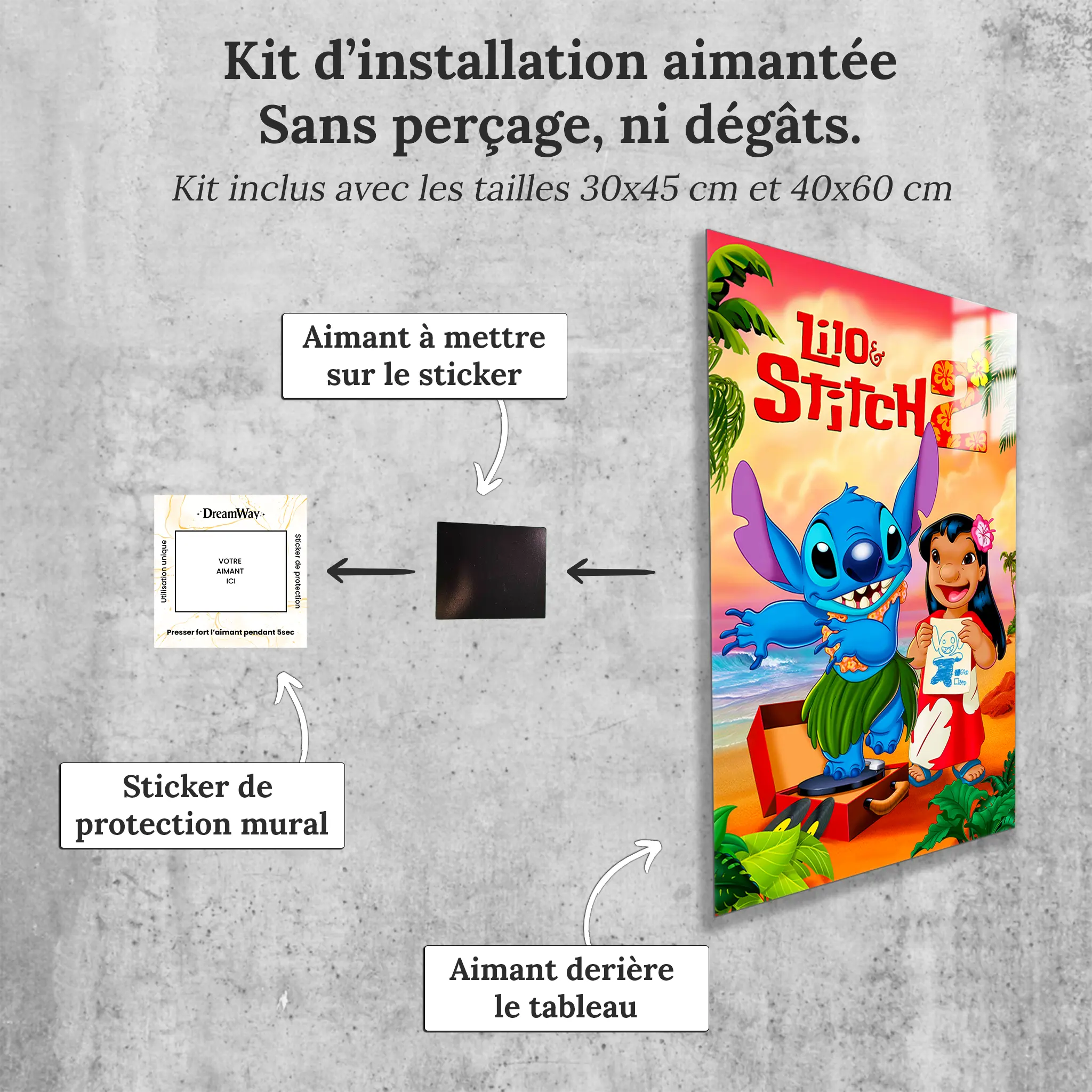 tableau-disney-affiche-lilo-et-stitch-2-avec-installation-aimantee | DreamWay
