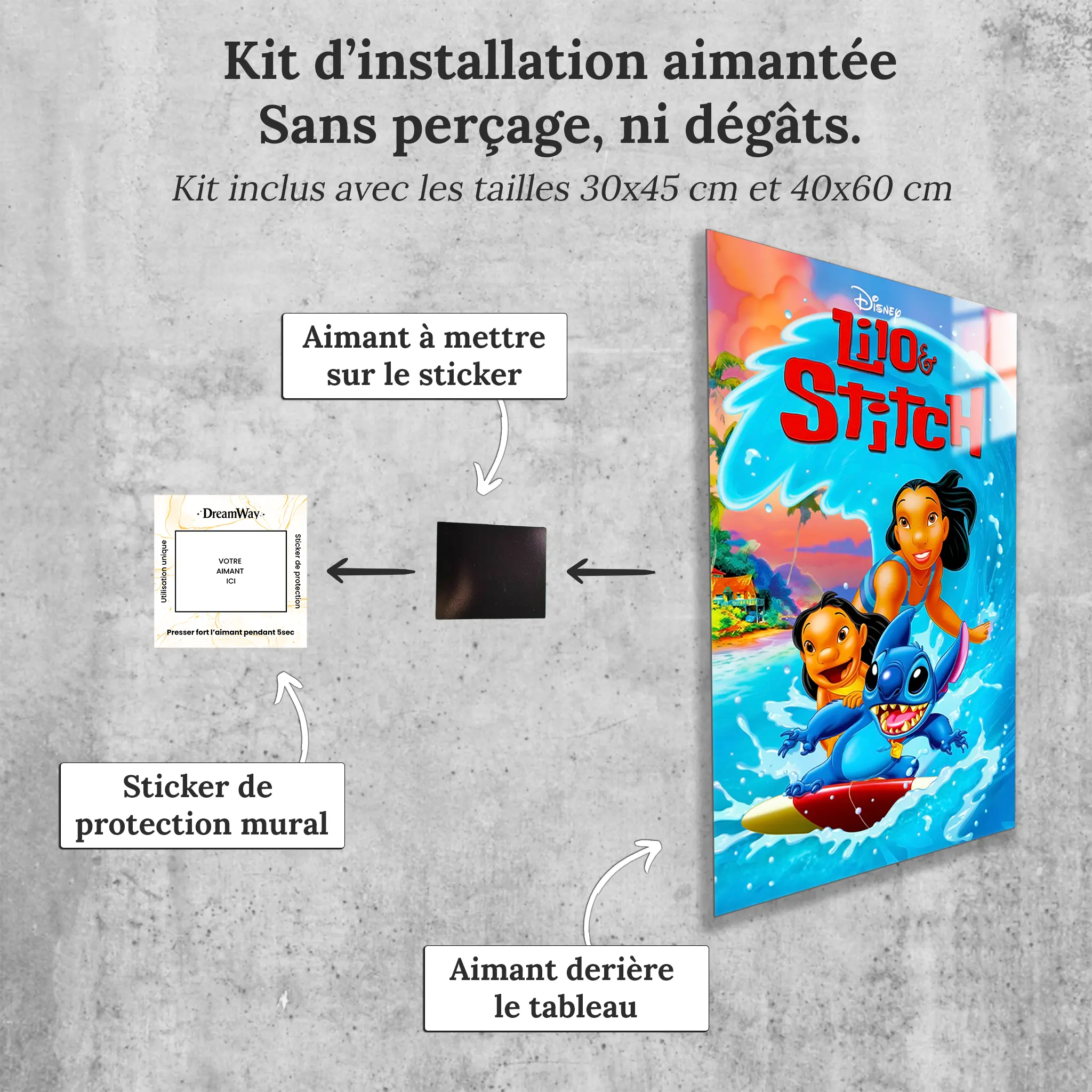 tableau-disney-affiche-lilo-et-stitch-avec-installation-aimantee | DreamWay