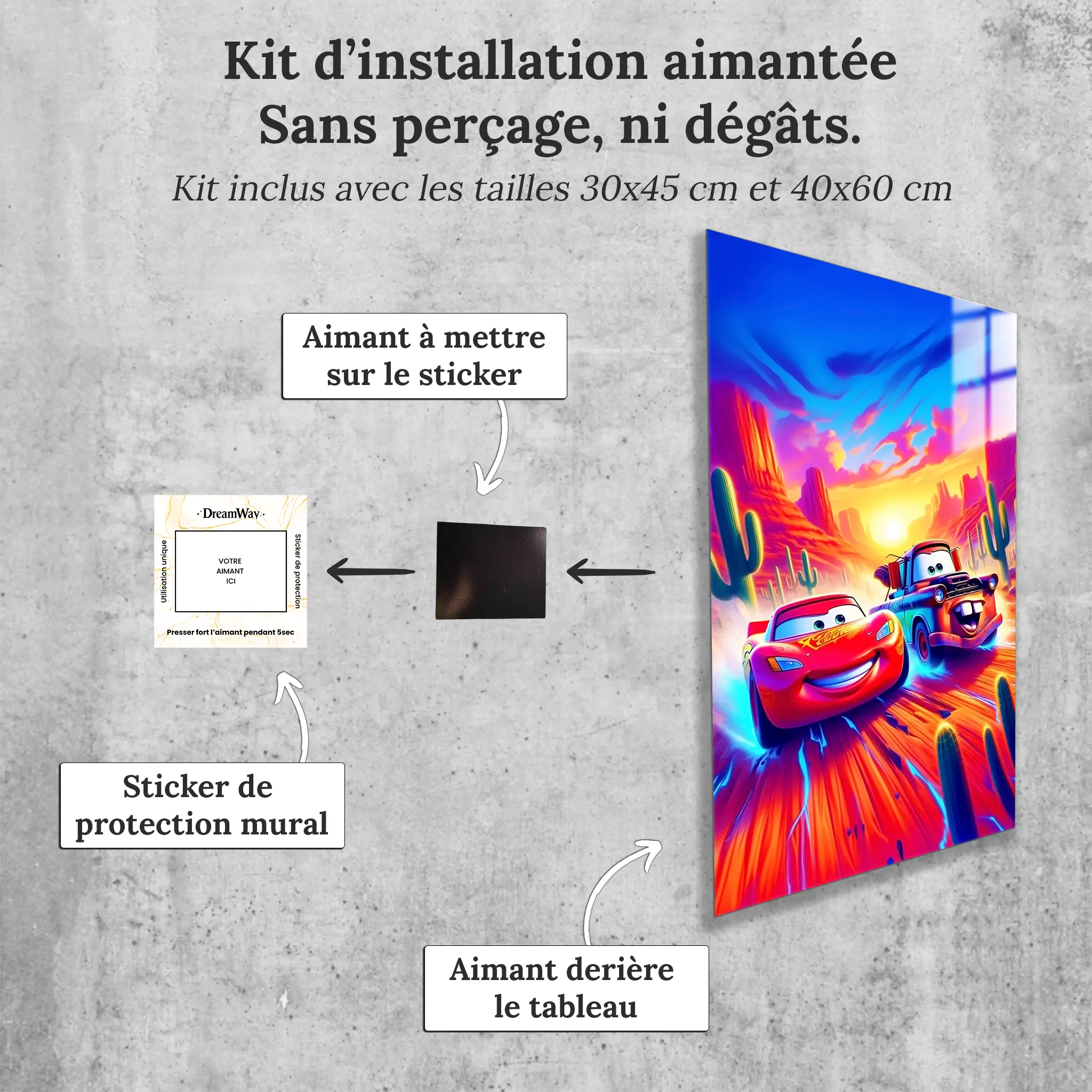 tableau-disney-cars-mcqueen-et-martin-avec-installation-aimantee | DreamWay