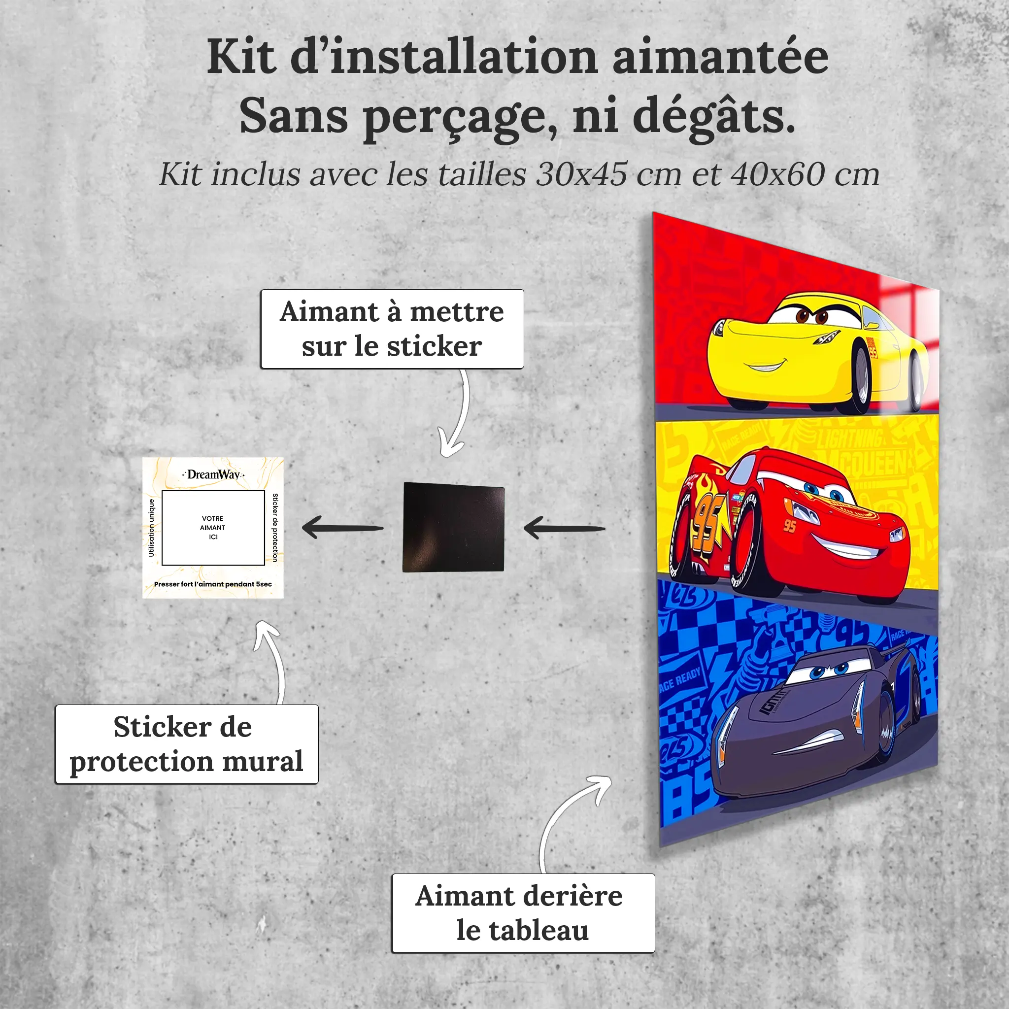 tableau-disney-flash-mcqueen-adversaire-avec-installation-aimantee | DreamWay