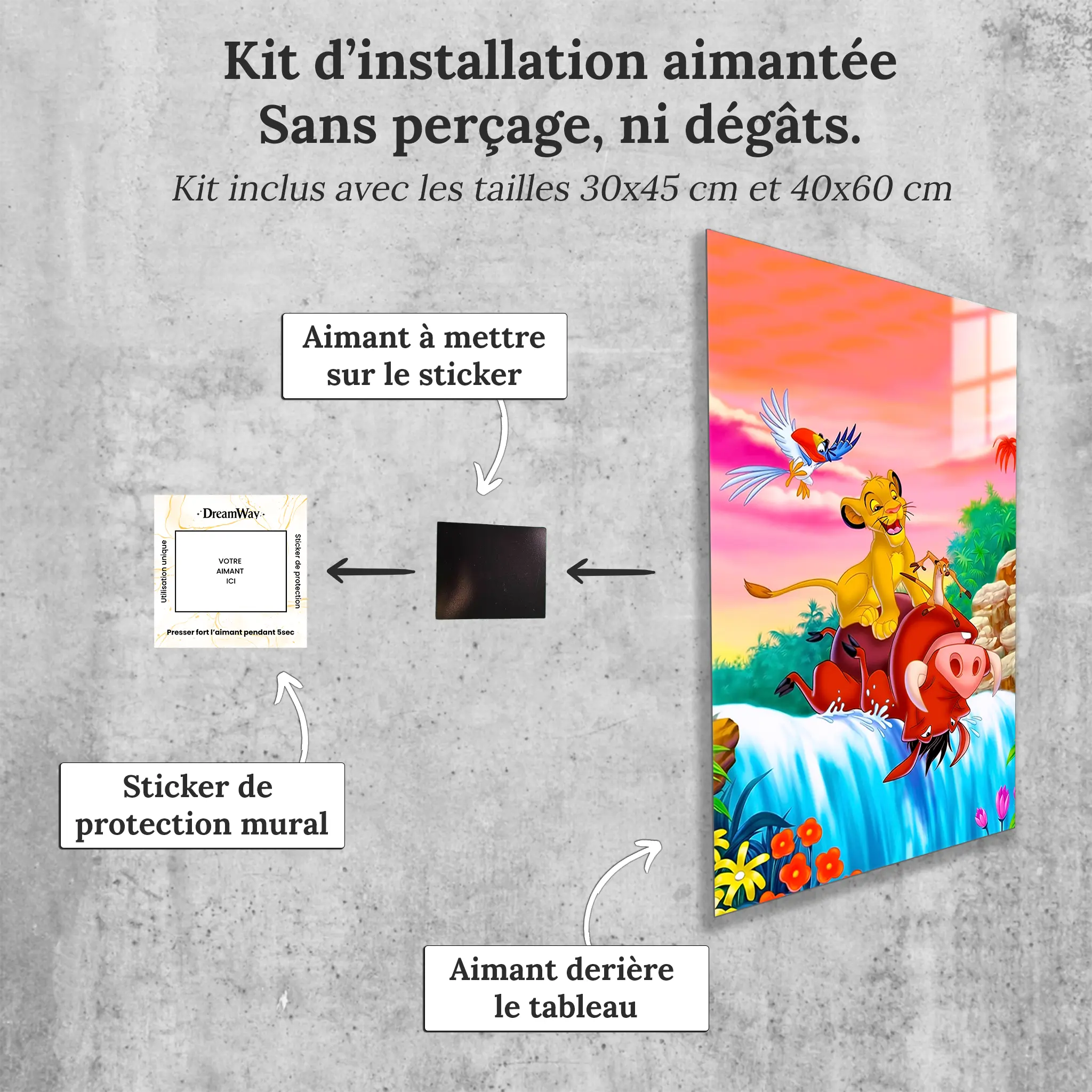 tableau-disney-le-roi-lion-cascade-fleurs-avec-installation-aimantee | DreamWay