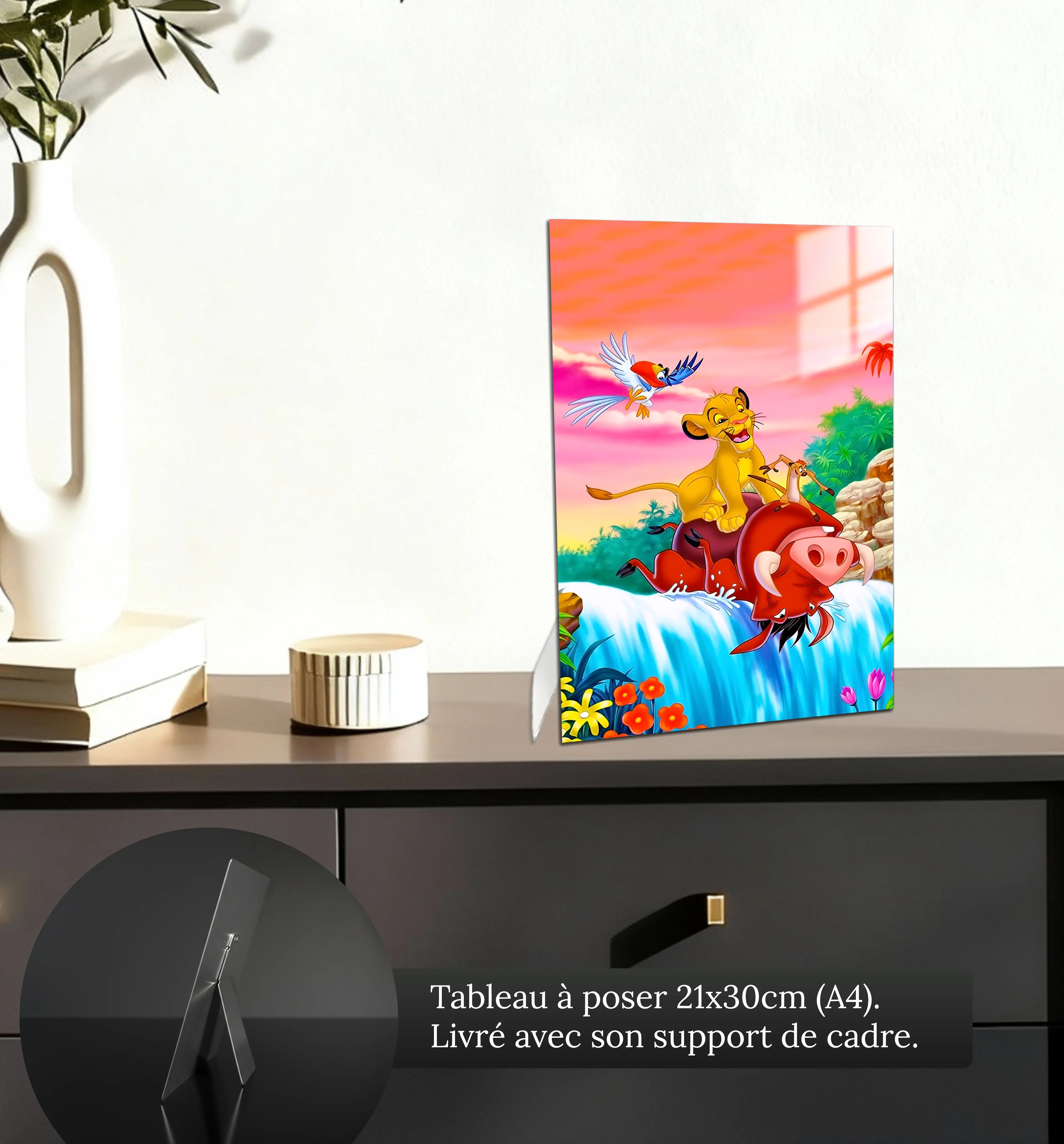 tableau-disney-le-roi-lion-cascade-fleurs-petit-format-a-poser-sur-meuble | DreamWay