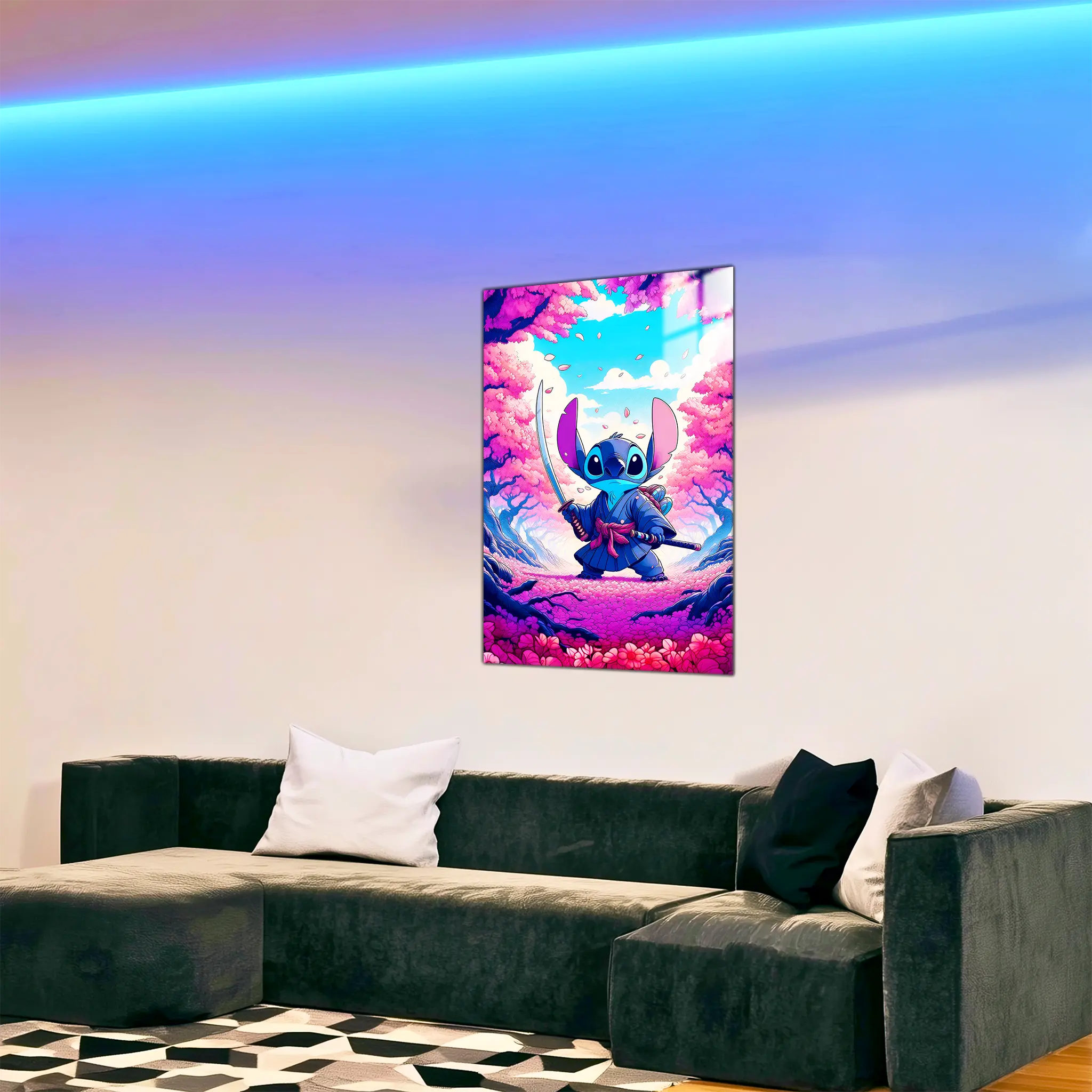 tableau-disney-stitch-japonais-sakura-katana-dans-le-salon | DreamWay