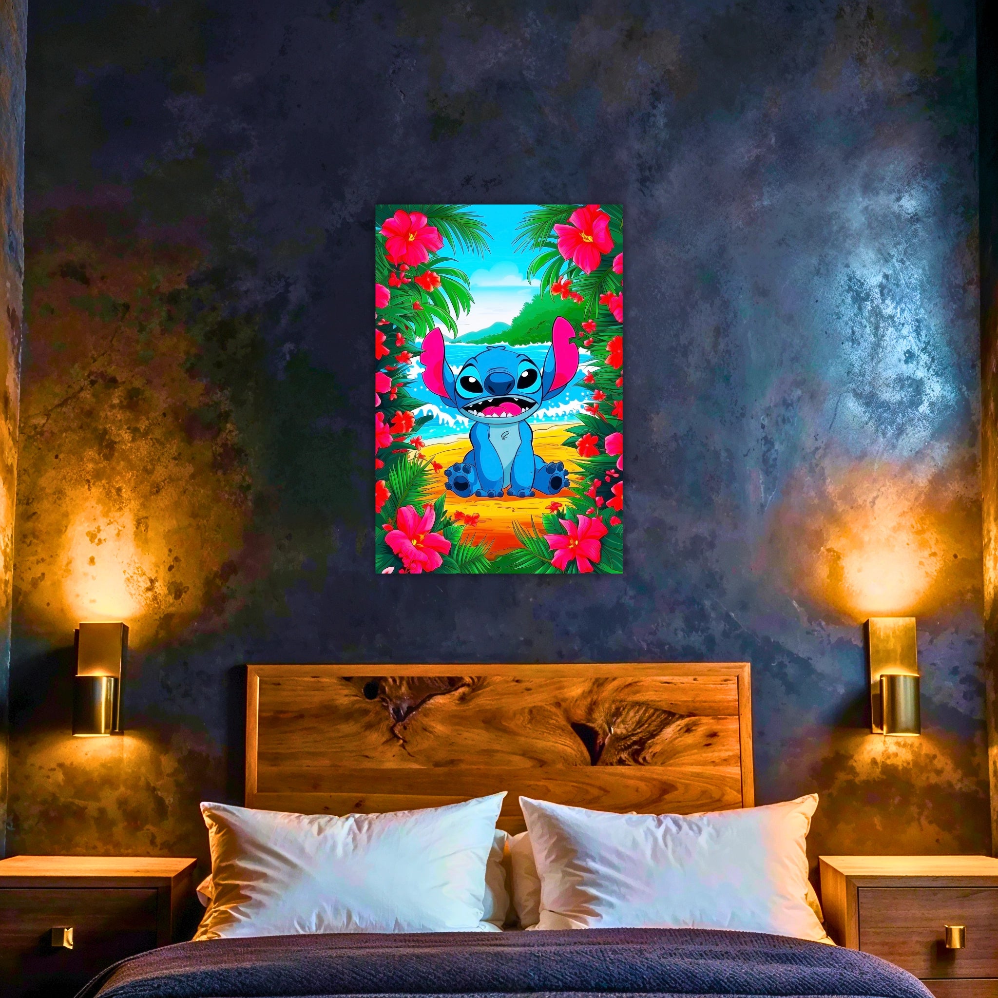 Tableau Disney Stitch Plage Fleurie