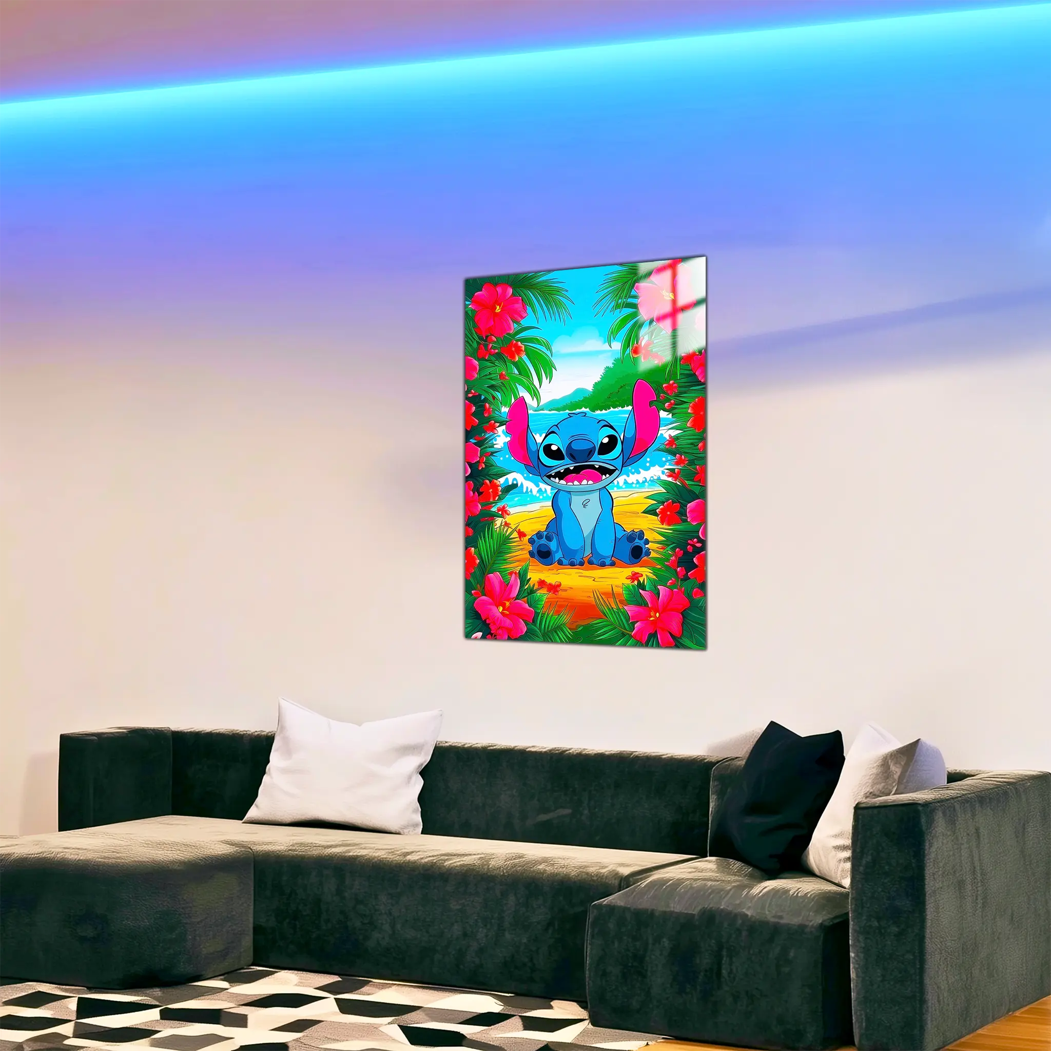 tableau-disney-stitch-plage-fleurie-dans-le-salon | DreamWay